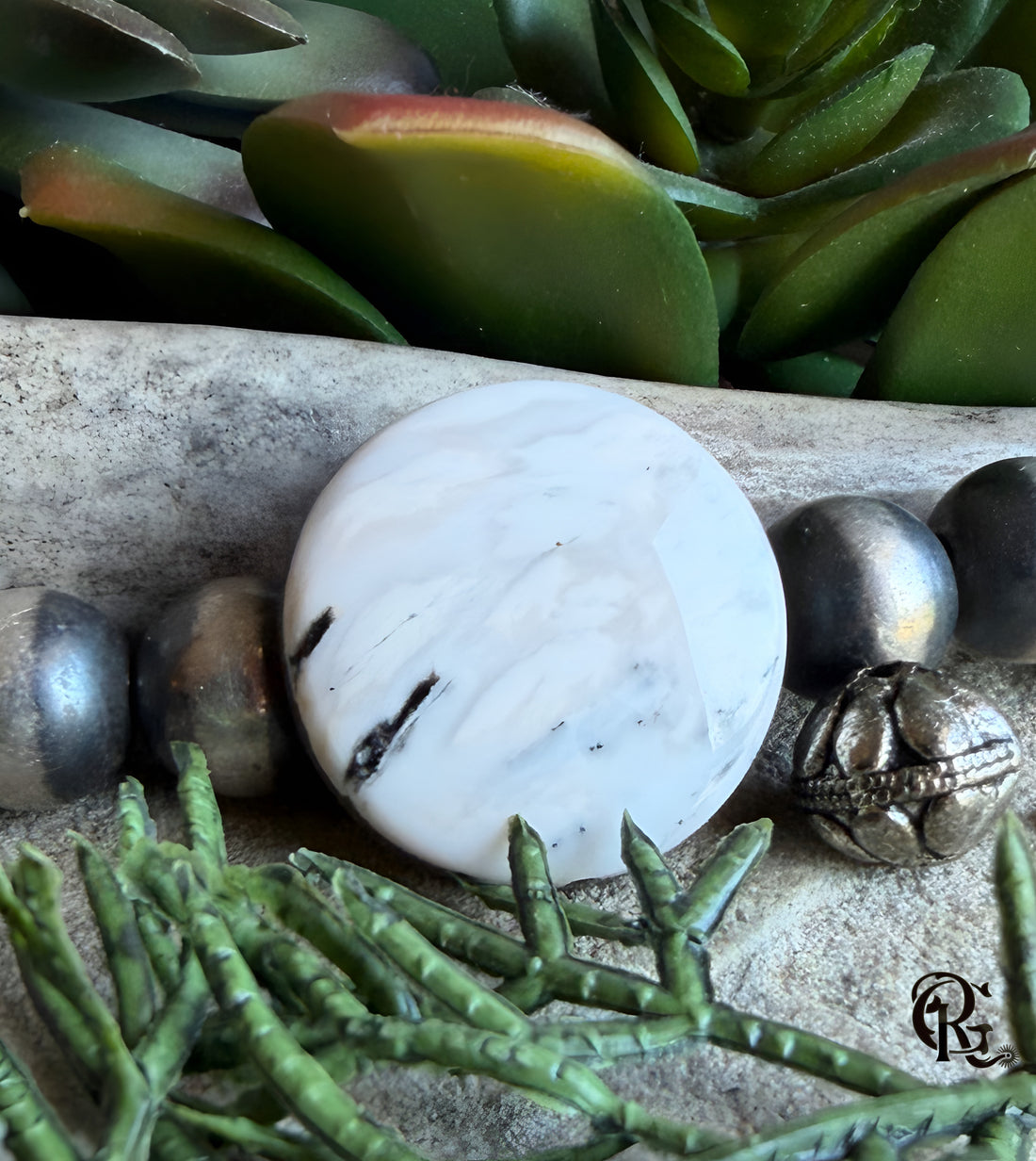 Natural White Buffalo Round Cabochon-Nevada Gemstone — Ranch Gypsy
