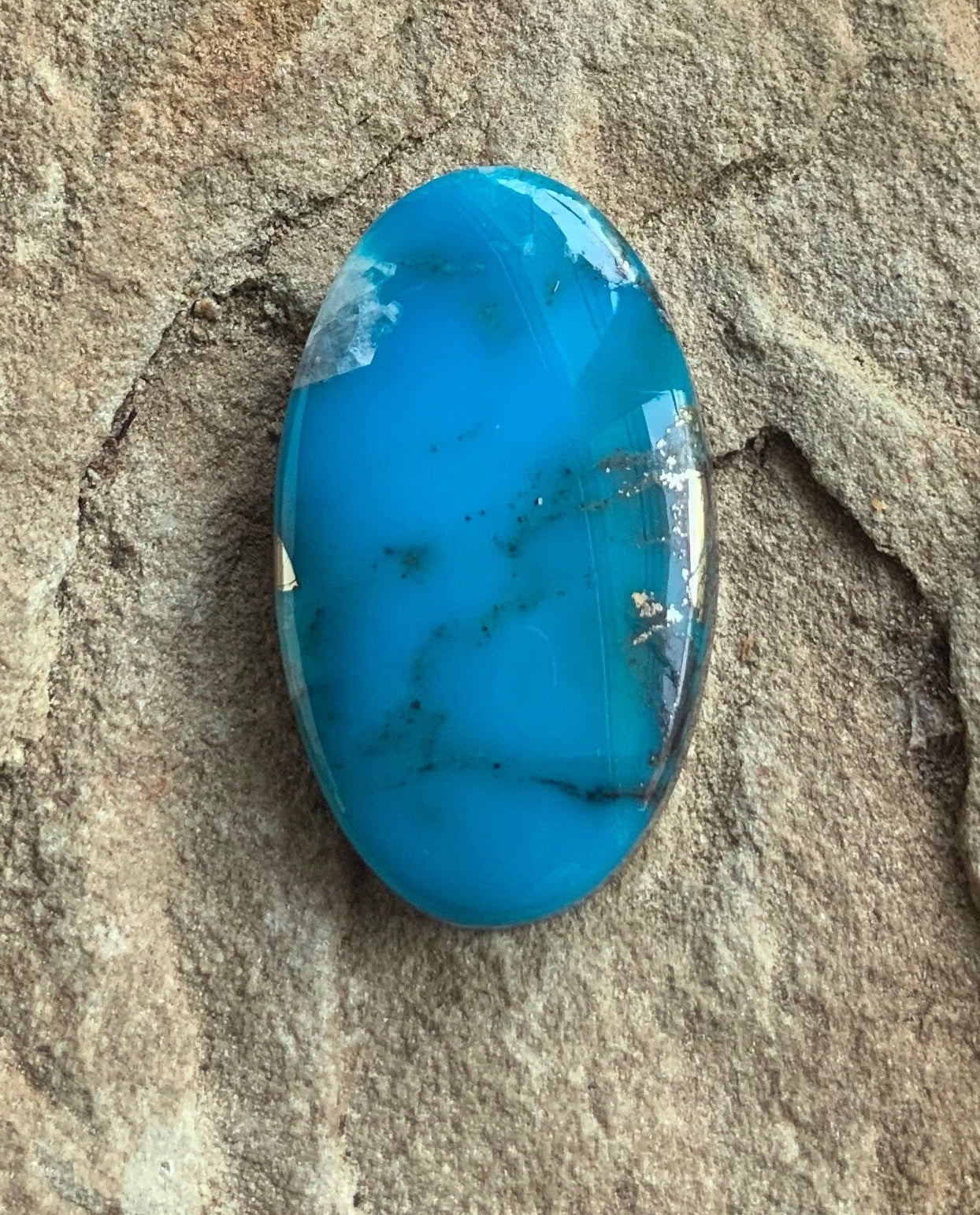 Ithaca Peak Turquoise High Grade Oval Cabochon W/Silver Pyrite and Quartz Inclusion #IP126