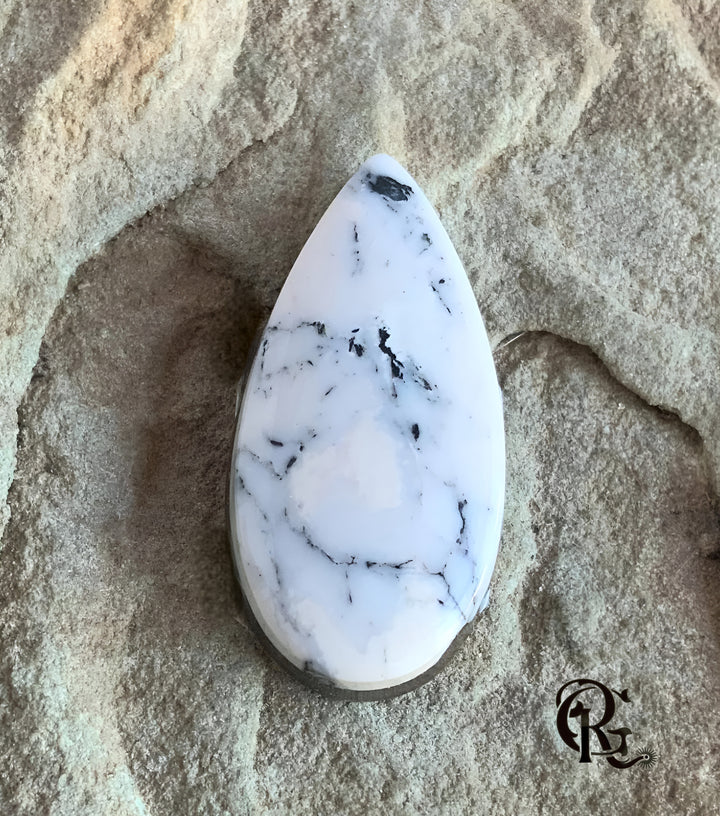 Natural White Buffalo Teardrop Cabochon Nevada Mined-Ranch Gypsy
