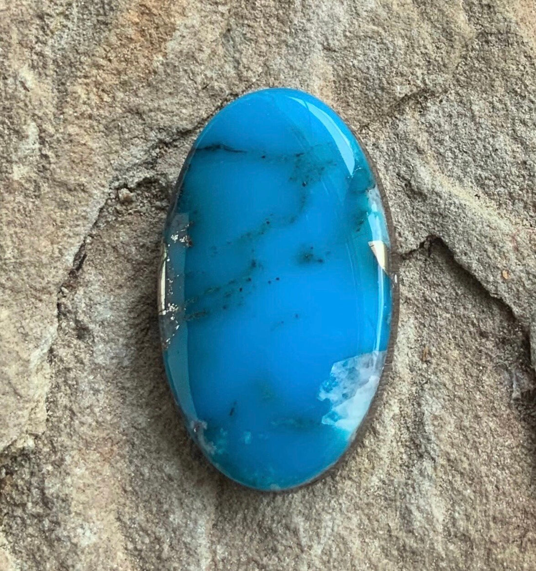 Ithaca Peak Turquoise High Grade Oval Cabochon W/Silver Pyrite and Quartz Inclusion #IP126