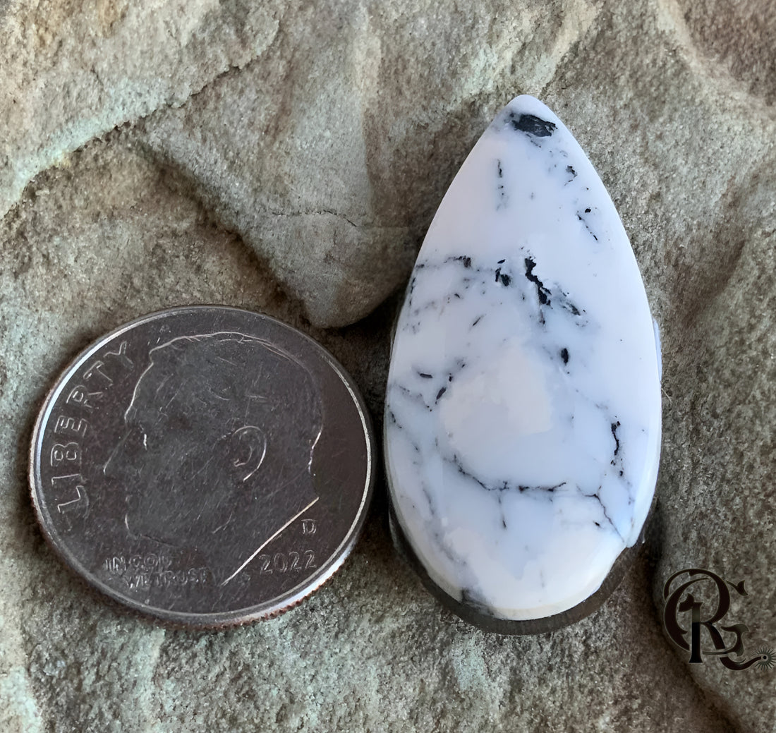 Natural White Buffalo Teardrop Cabochon Nevada Mined-Ranch Gypsy