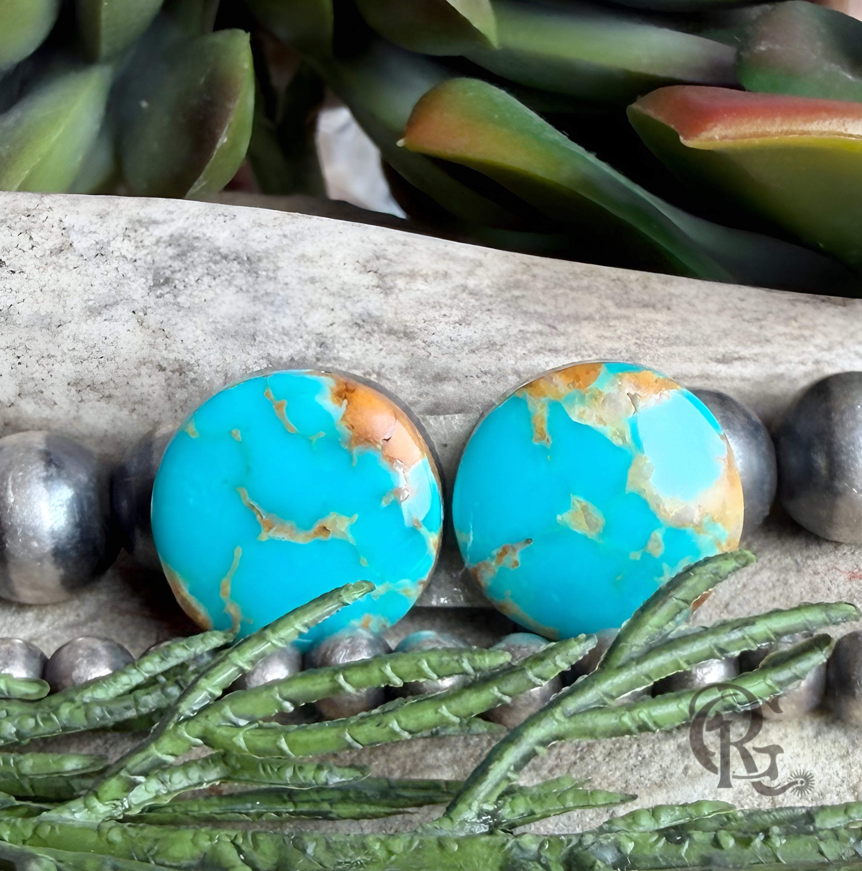 Kingman Turquoise Round Earring Set-Pair of Cabochons