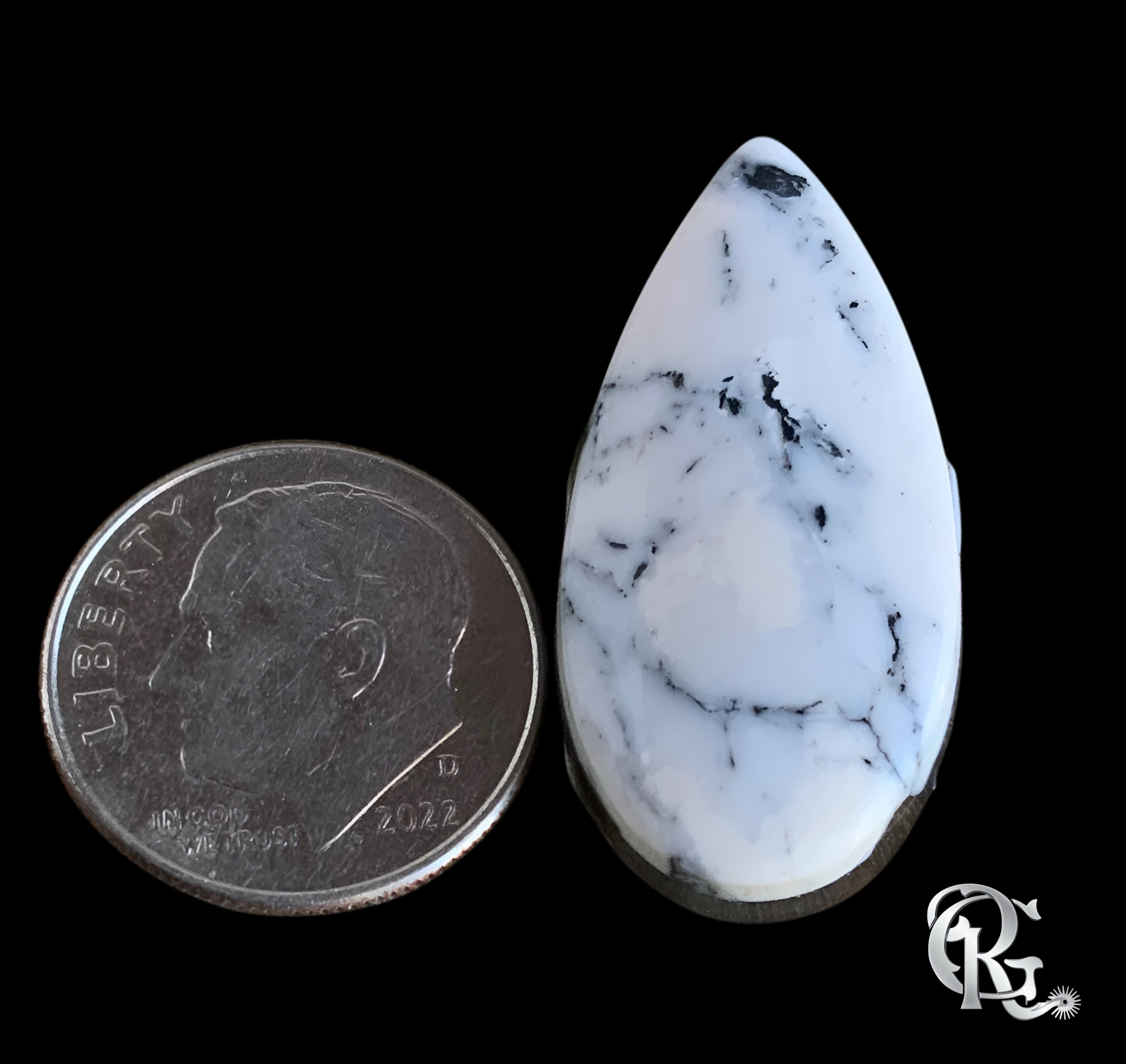 Natural White Buffalo Teardrop Cabochon Nevada Mined-Ranch Gypsy