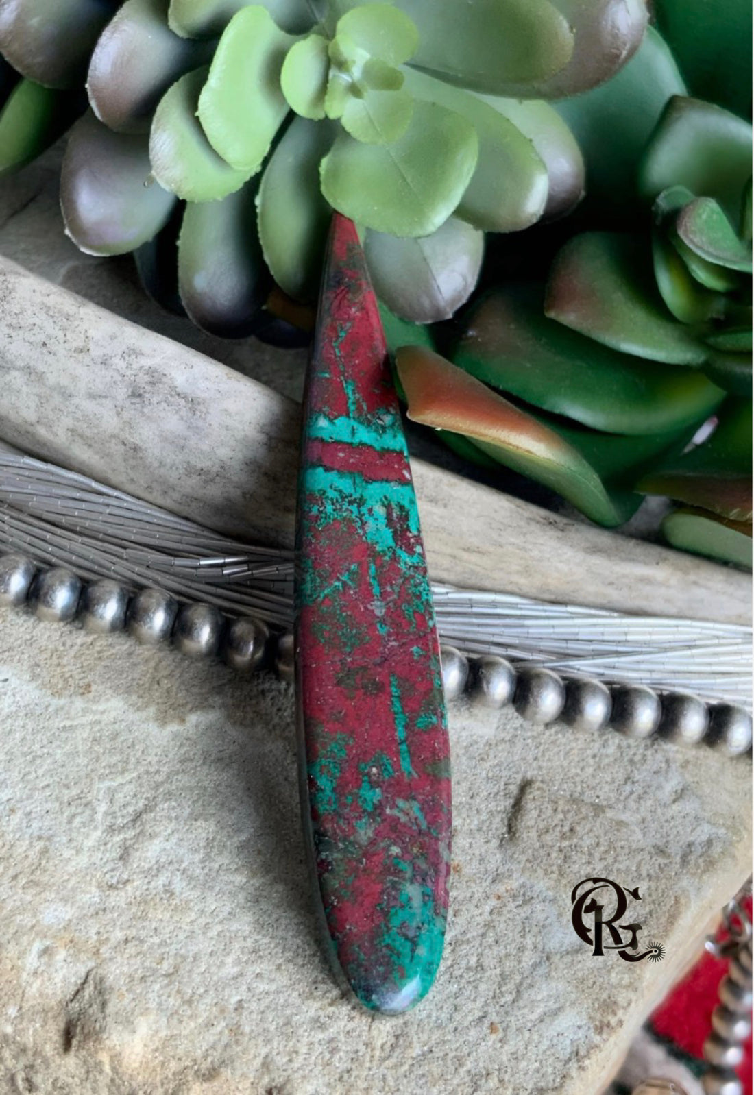 Sonora Sunrise Sunset Chrysocolla Cuprite Elongated Teardrop Cabochon