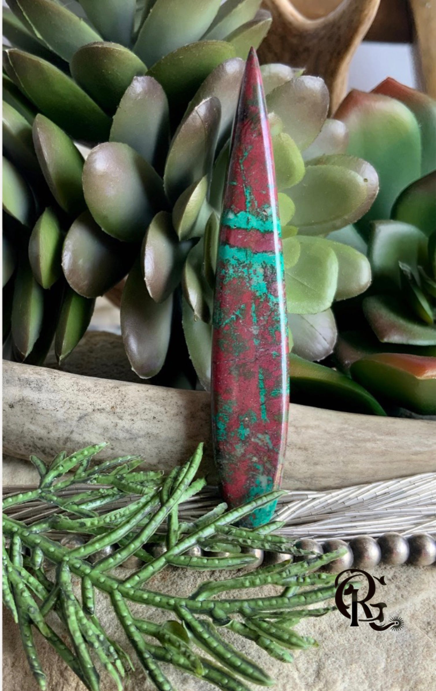 Sonora Sunrise Sunset Chrysocolla Cuprite Elongated Teardrop Cabochon