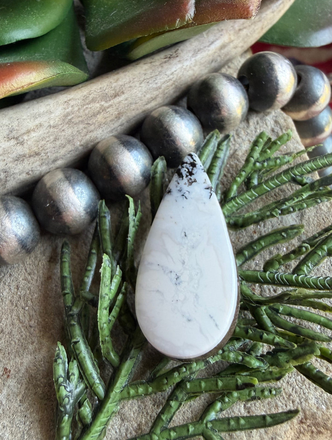 Natural White Buffalo Teardrop Cabochon-Nevada Gemstone — Ranch Gypsy