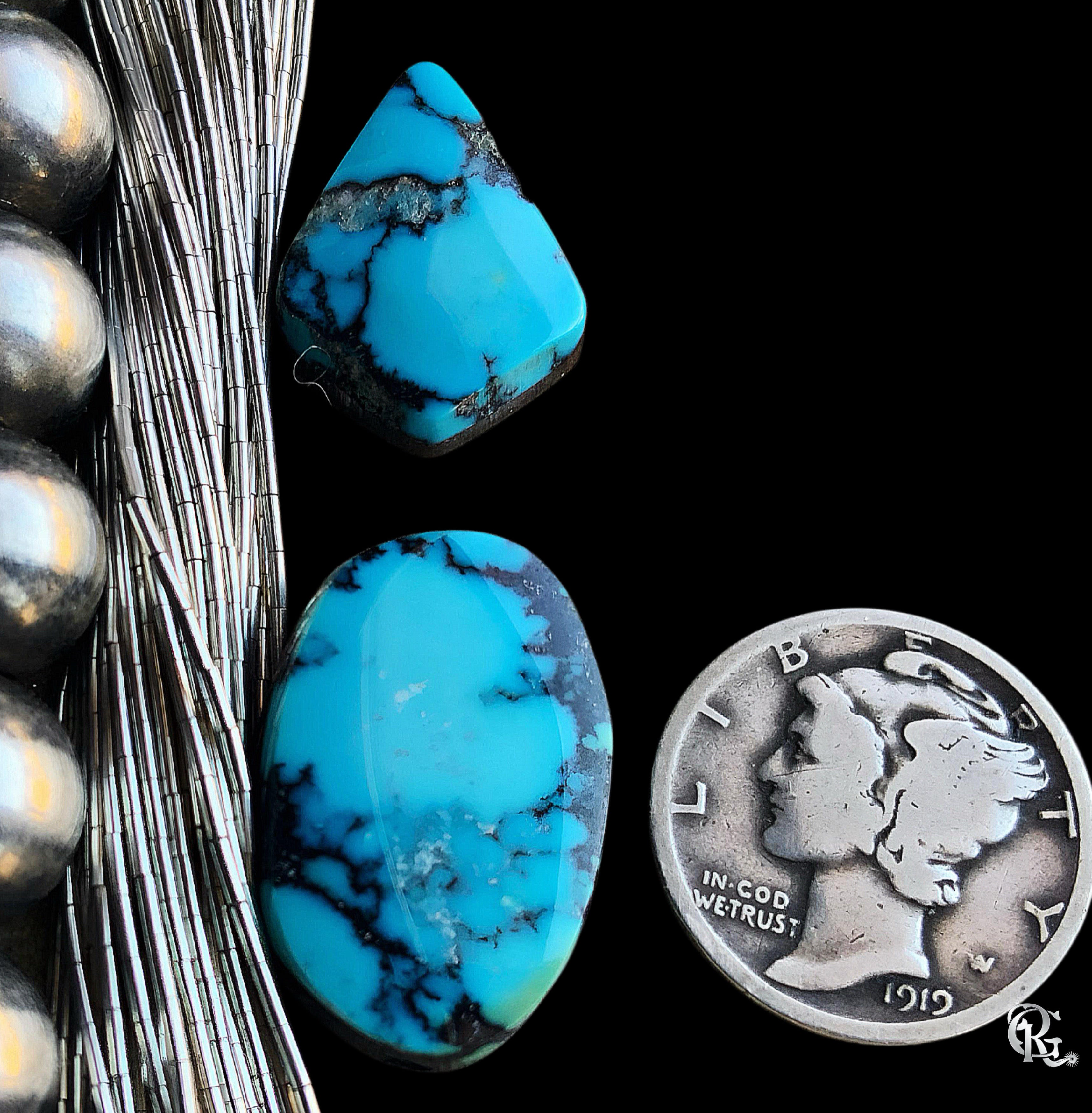 Cloud Mountain or Yungai Turquoise Cabochon Set of Two