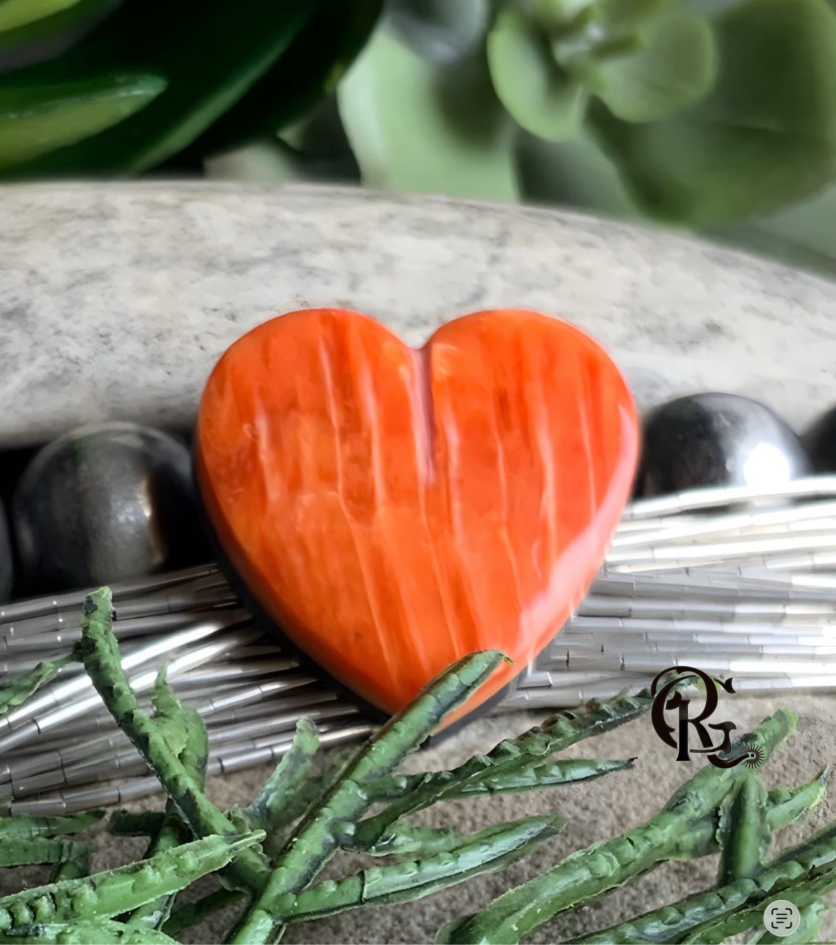 Orange Spiny Oyster Heart Cabochon