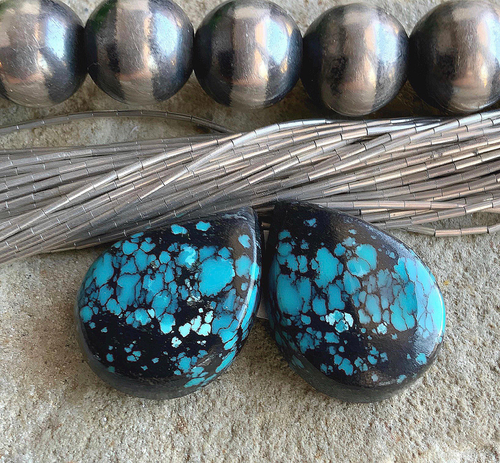 Bao Canyon Turquoise Matching Blue Teardrop Earring Cabochons-Hubei Province Gemstones