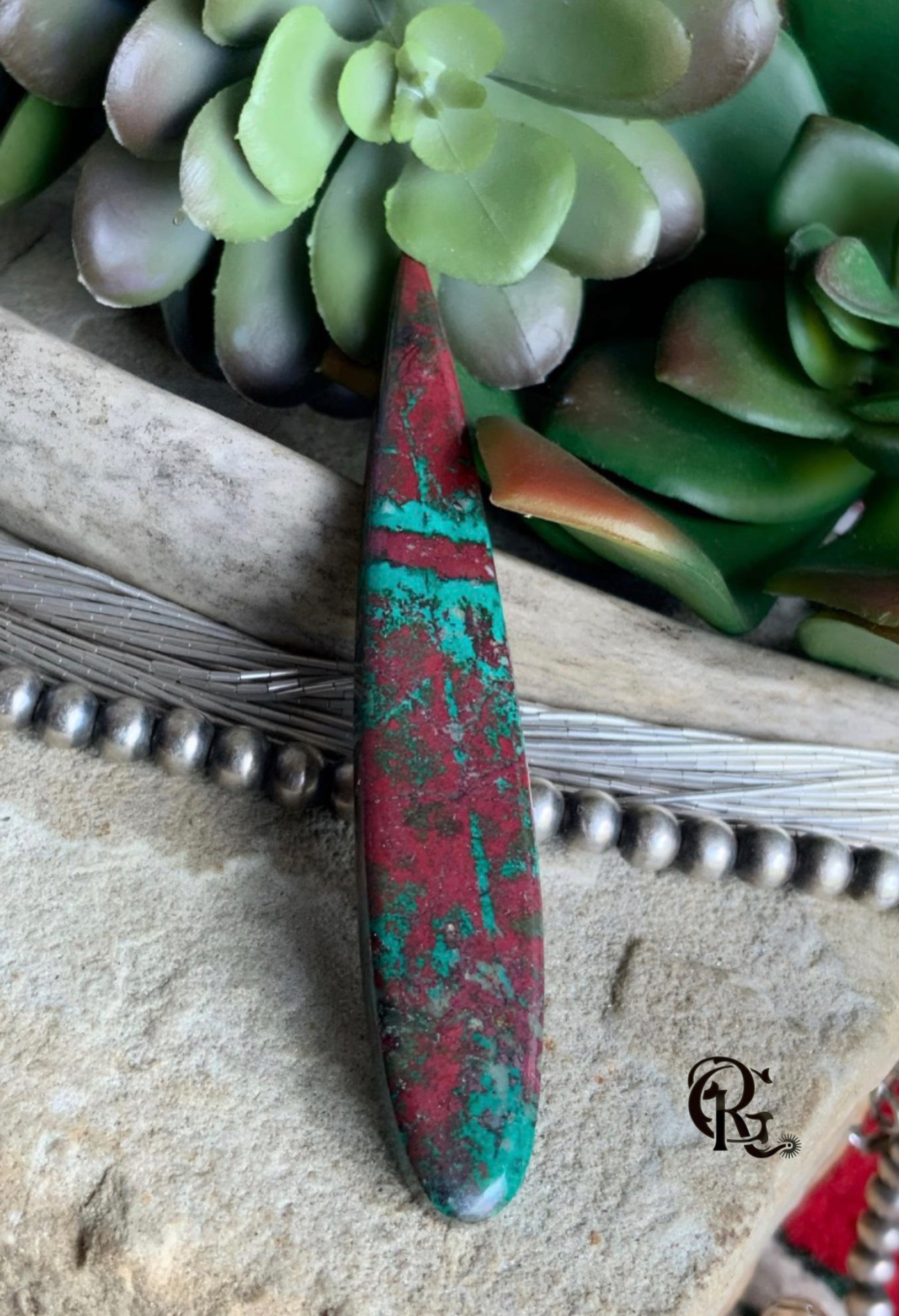Sonora Sunrise Sunset Chrysocolla Cuprite Elongated Teardrop Cabochon