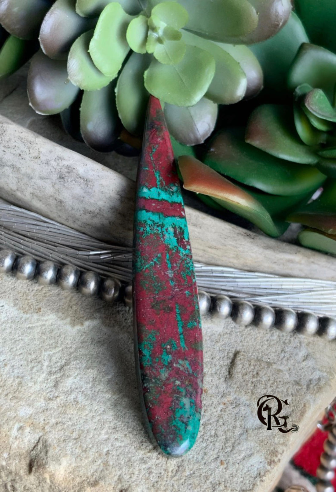 Sonora Sunrise Sunset Chrysocolla Cuprite Elongated Teardrop Cabochon