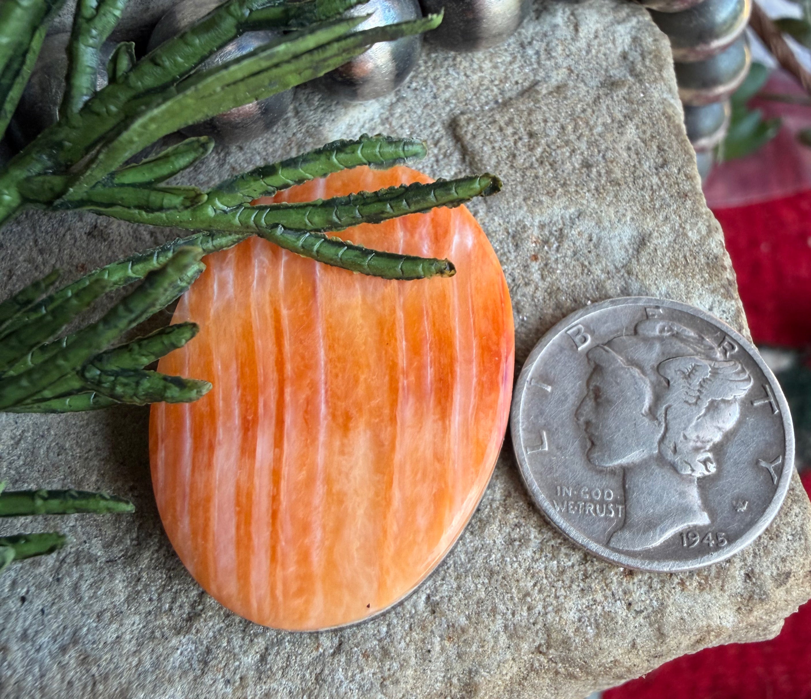 Orange Spiny Oyster Oval Cabochon #14