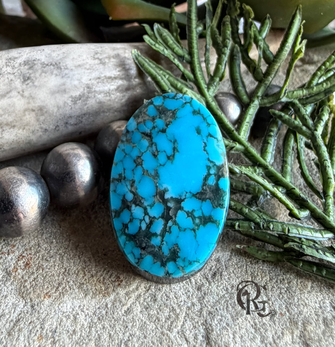 Ithaca Peak Turquoise Blue Oval Cabochon With Black Matrix