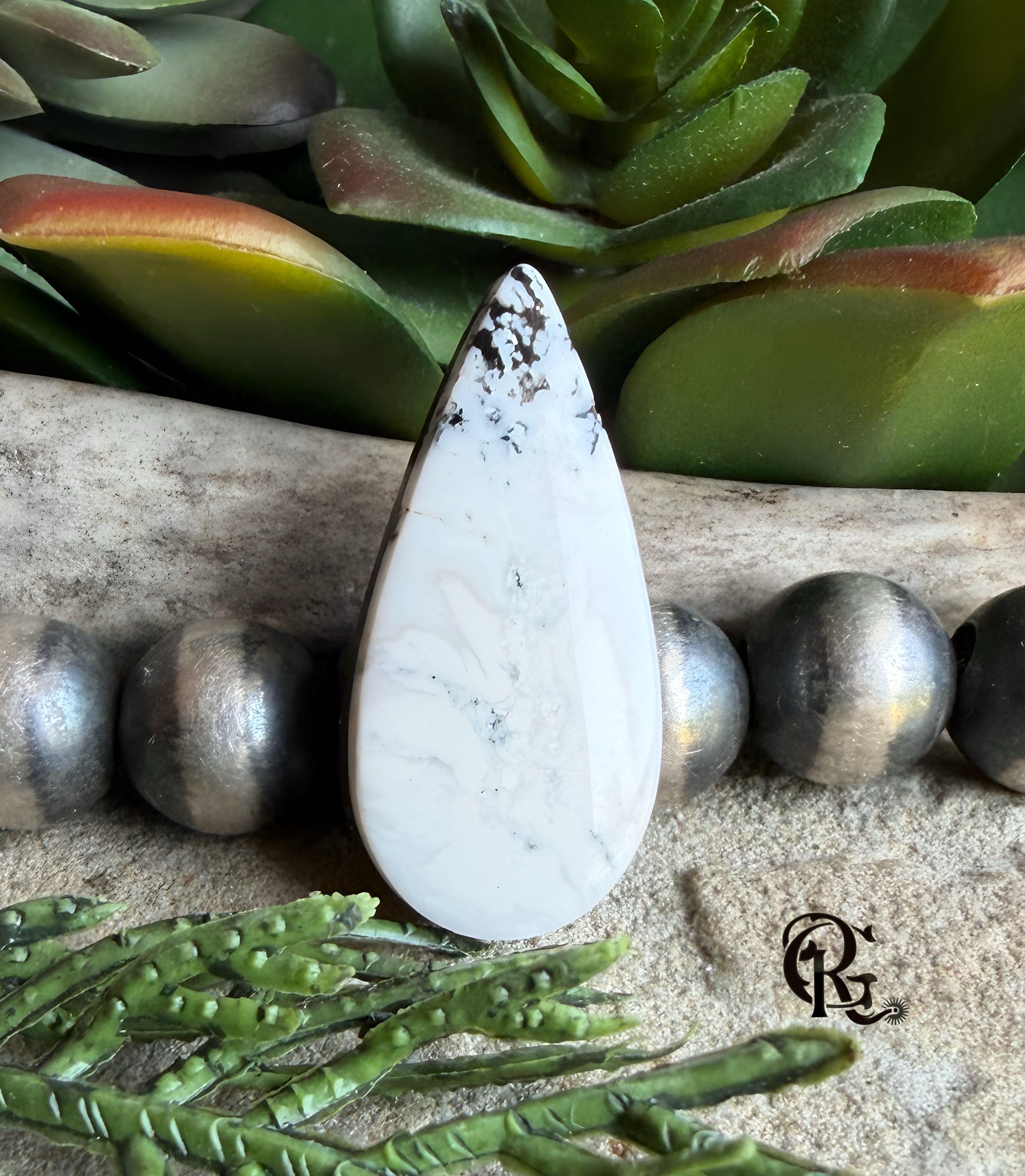 Natural White Buffalo Teardrop Cabochon-Nevada Gemstone — Ranch Gypsy