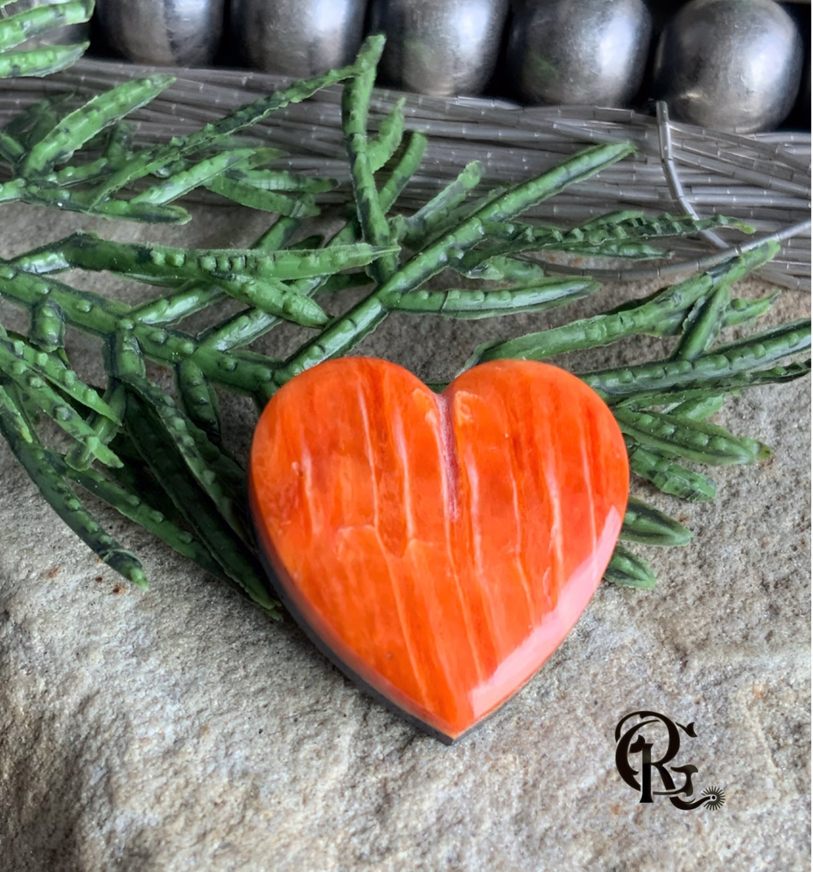 Orange Spiny Oyster Heart Cabochon