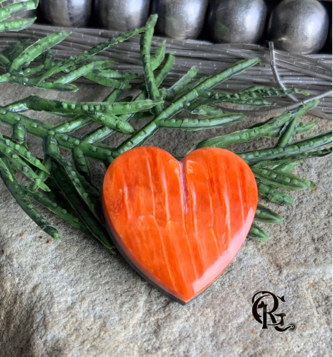 Orange Spiny Oyster Heart Cabochon