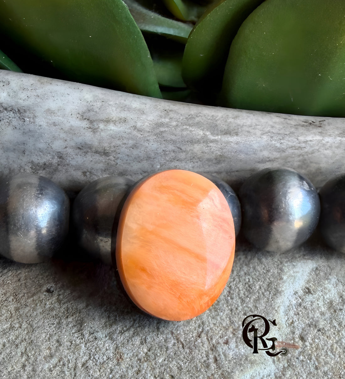 Orange Spiny Oyster Oval Cabochon