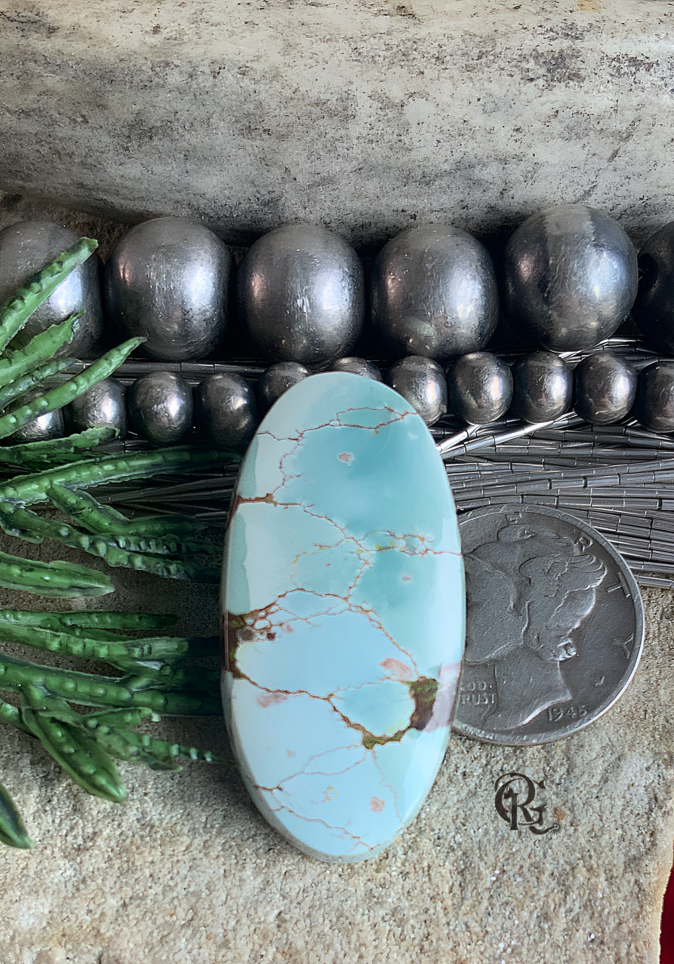 Red River Turquoise Long Oval Cabochon-Hubei Province Gemstone