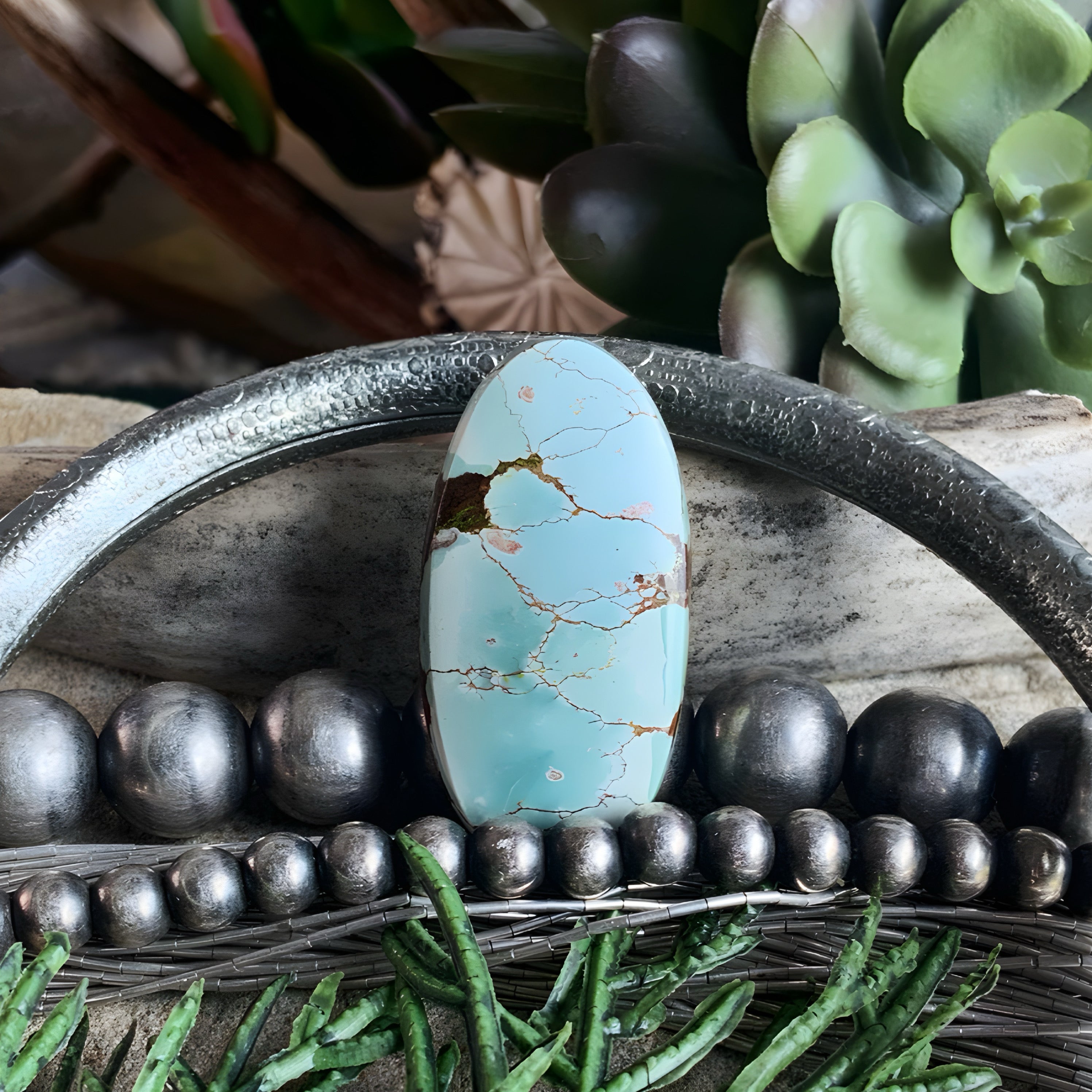 Red River Turquoise Long Oval Cabochon-Hubei Province Gemstone