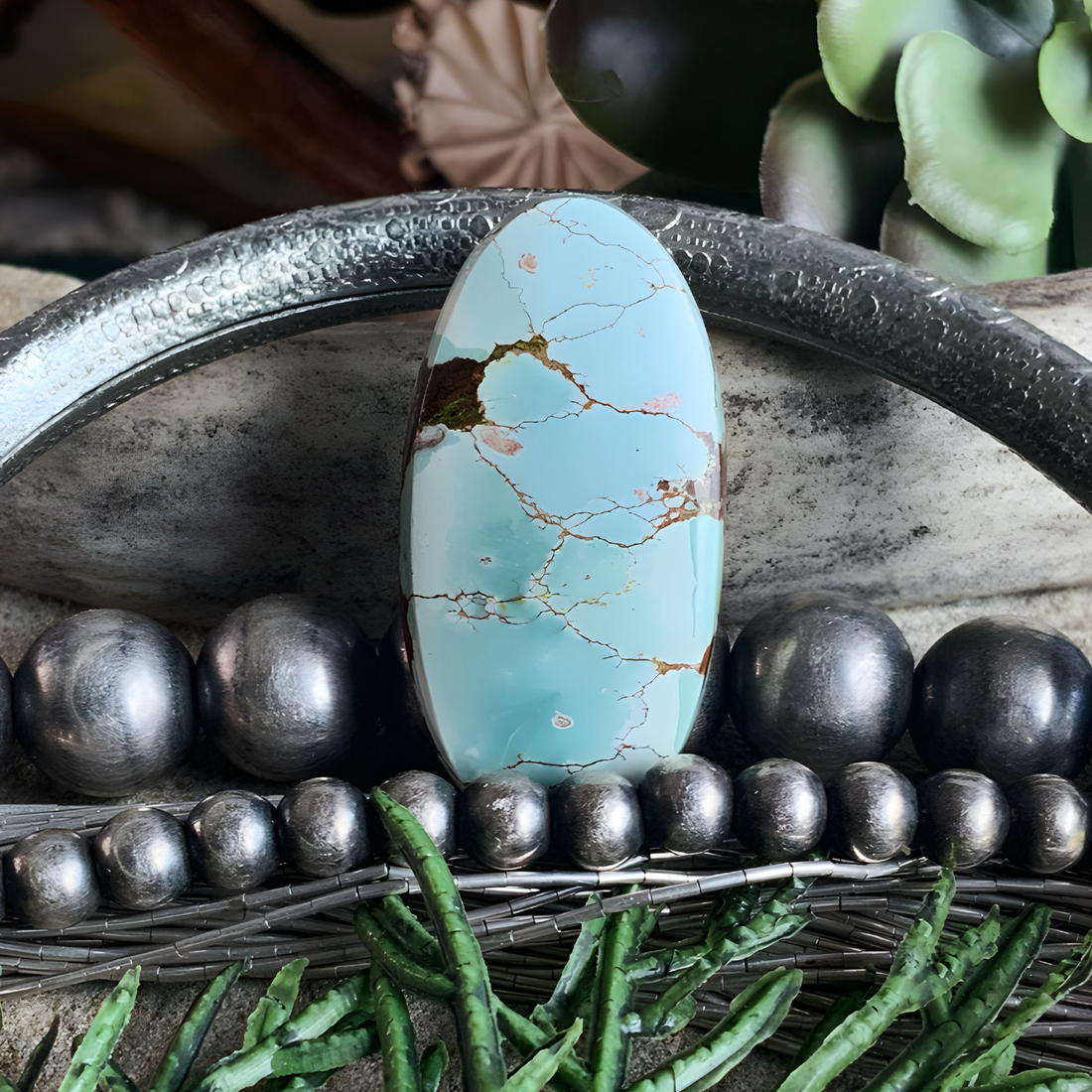 Red River Turquoise Long Oval Cabochon-Hubei Province Gemstone