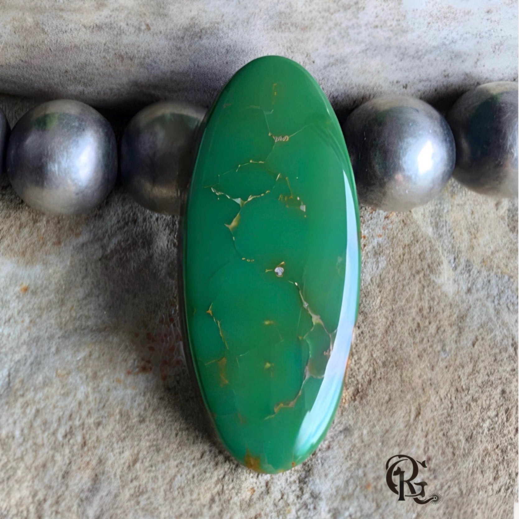 Royston Turquoise High Grade Green Long Oval Cabochon #R73 -Nevada Gemstone