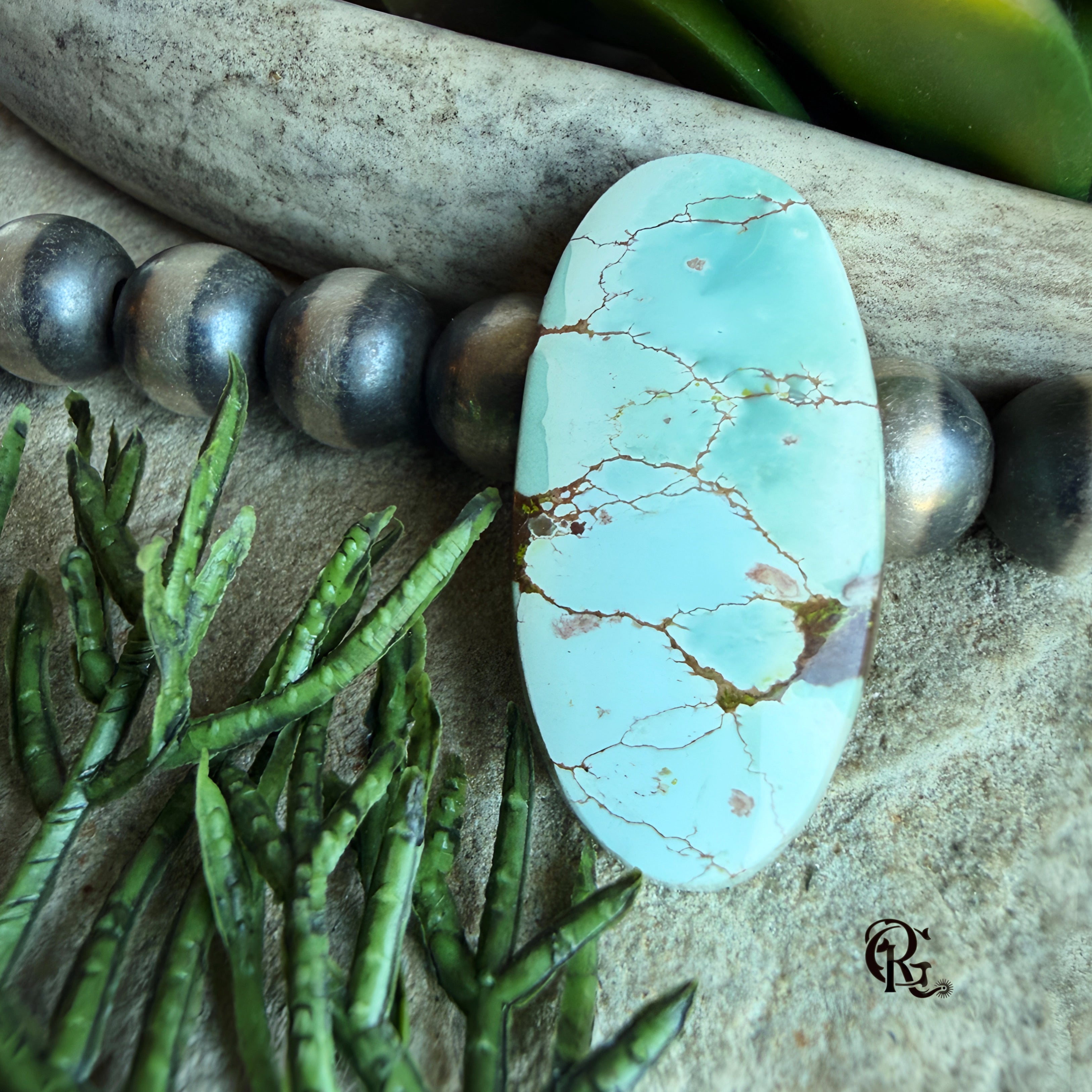 Red River Turquoise Long Oval Cabochon-Hubei Province Gemstone