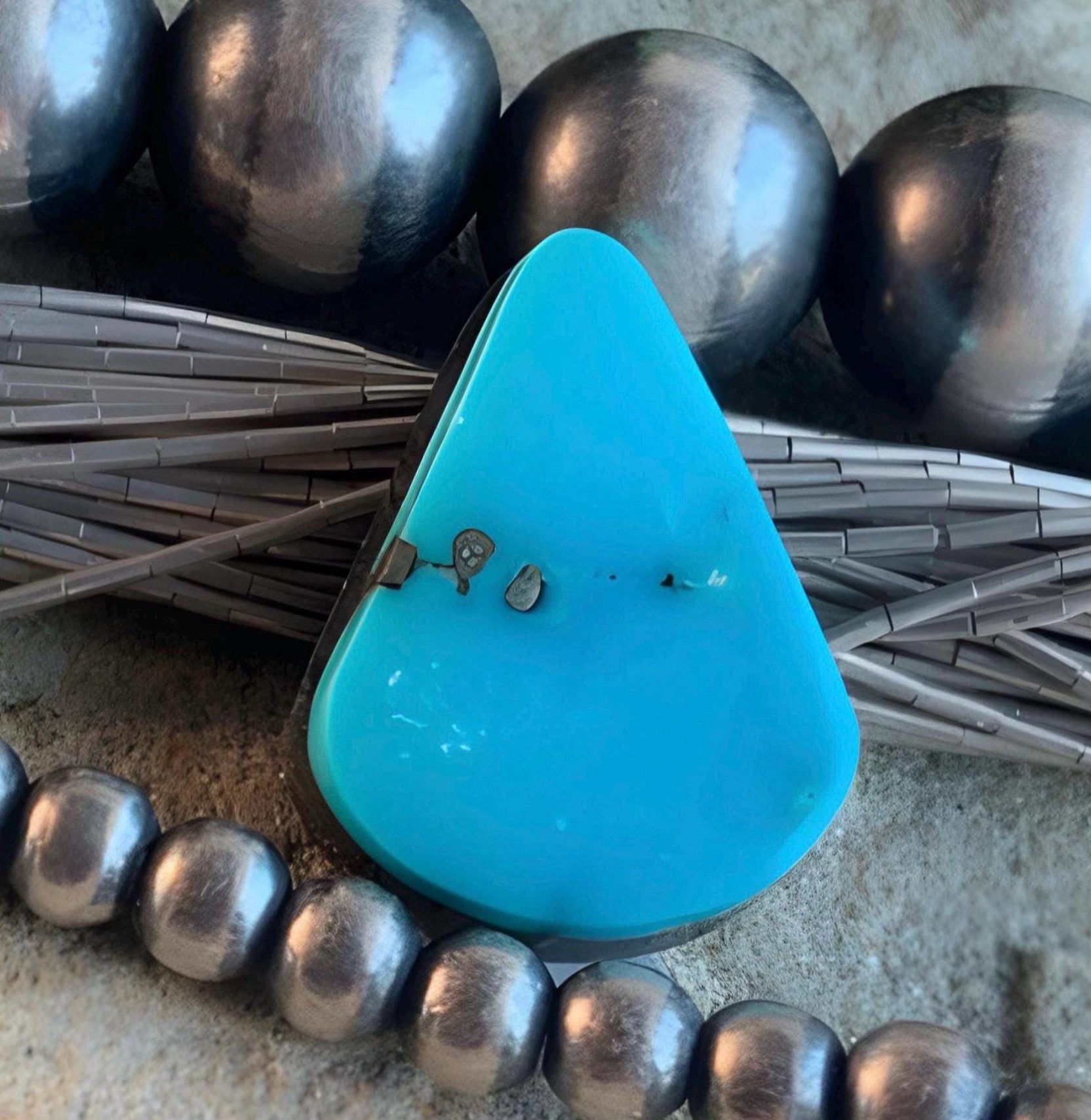 Ithaca Peak Turquoise Teardrop Cabochon With Pyrite-Arizona Gemstone #IP148
