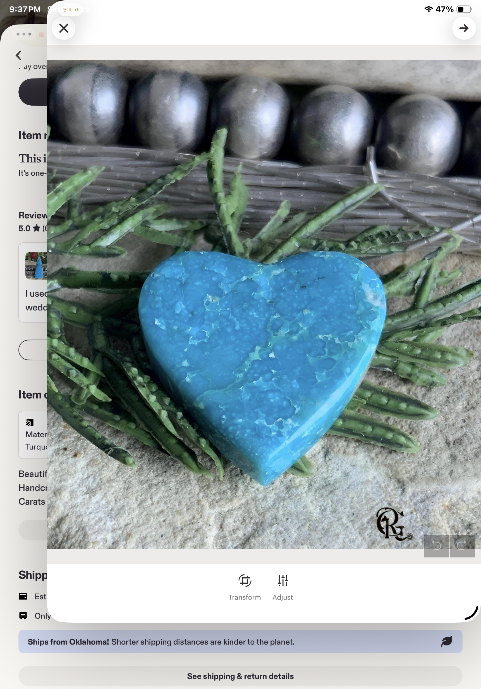 Whitewater Turquoise Blue Heart Cabochon