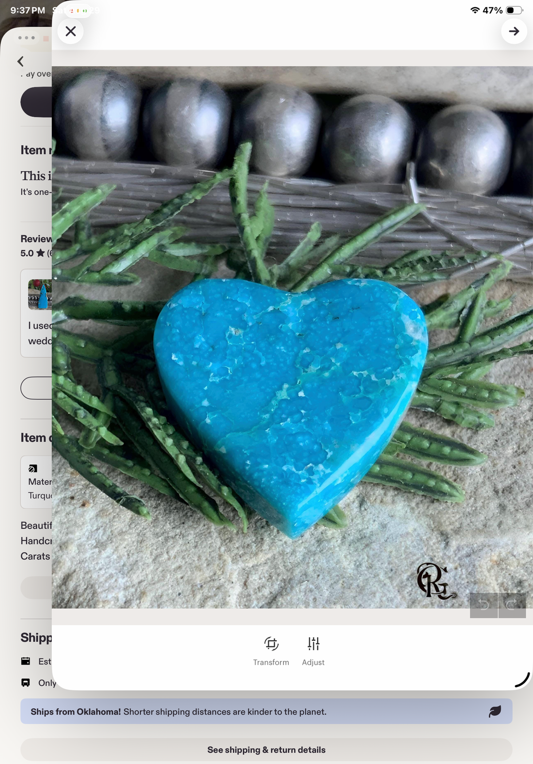 Whitewater Turquoise Blue Heart Cabochon