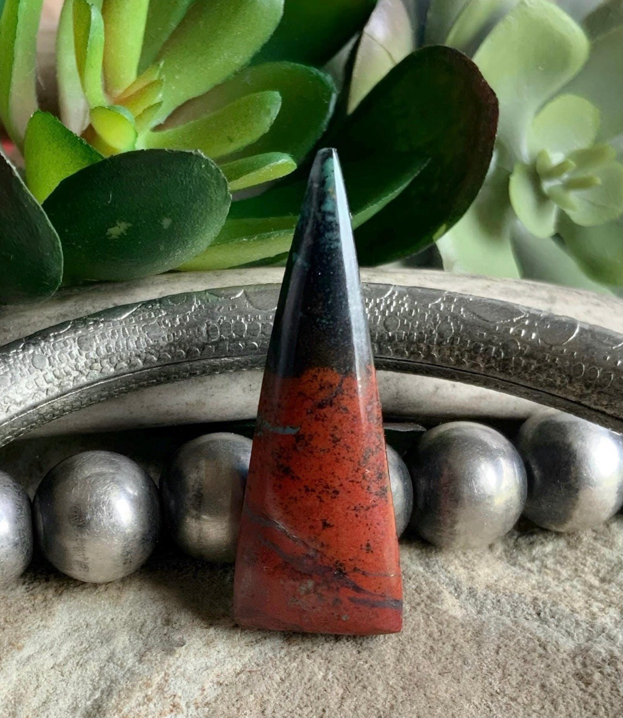 Sonora Sunrise Sunset Chrysocolla Cuprite Elongated Triangle Cabochon