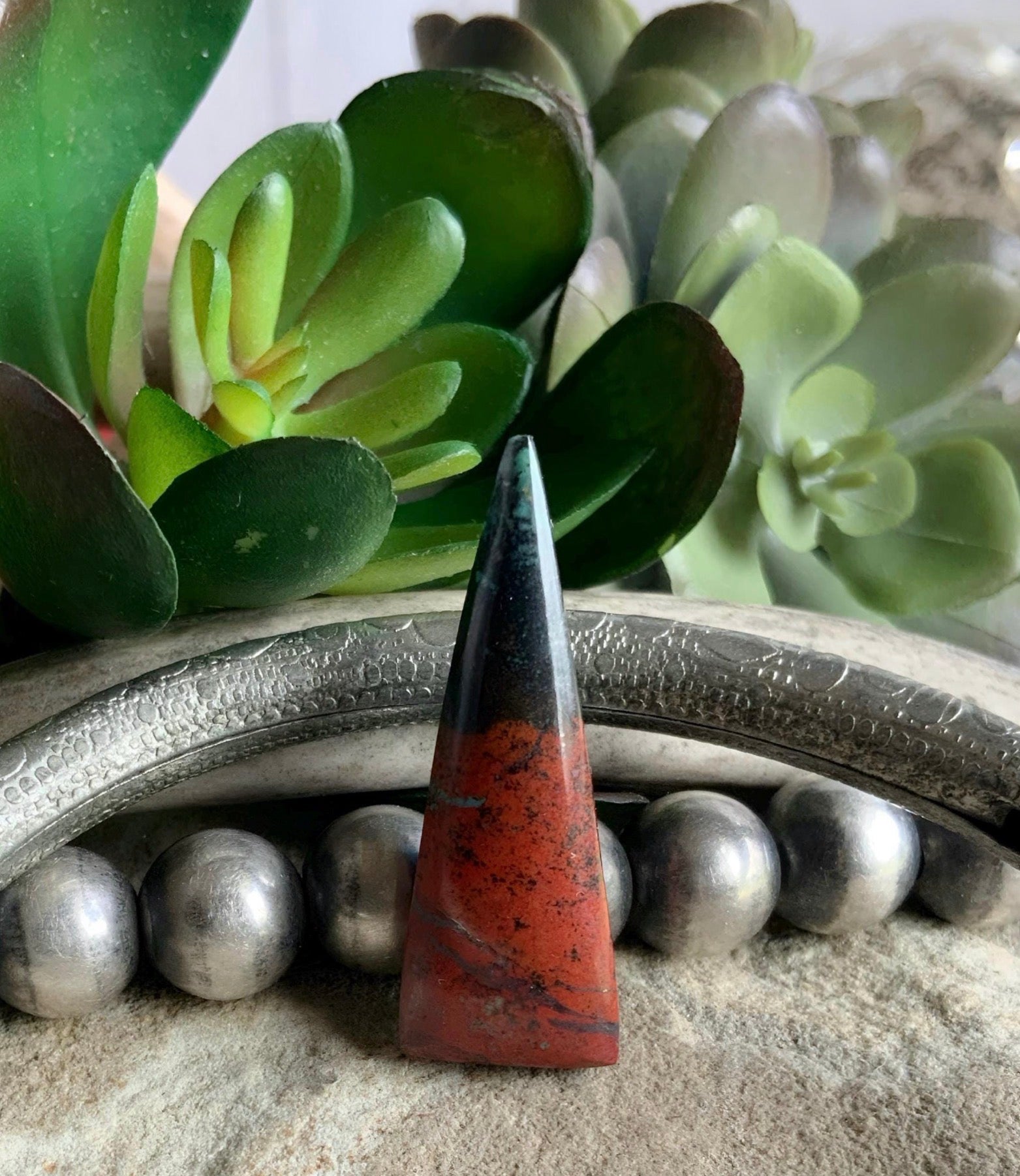 Sonora Sunrise Sunset Chrysocolla Cuprite Elongated Triangle Cabochon