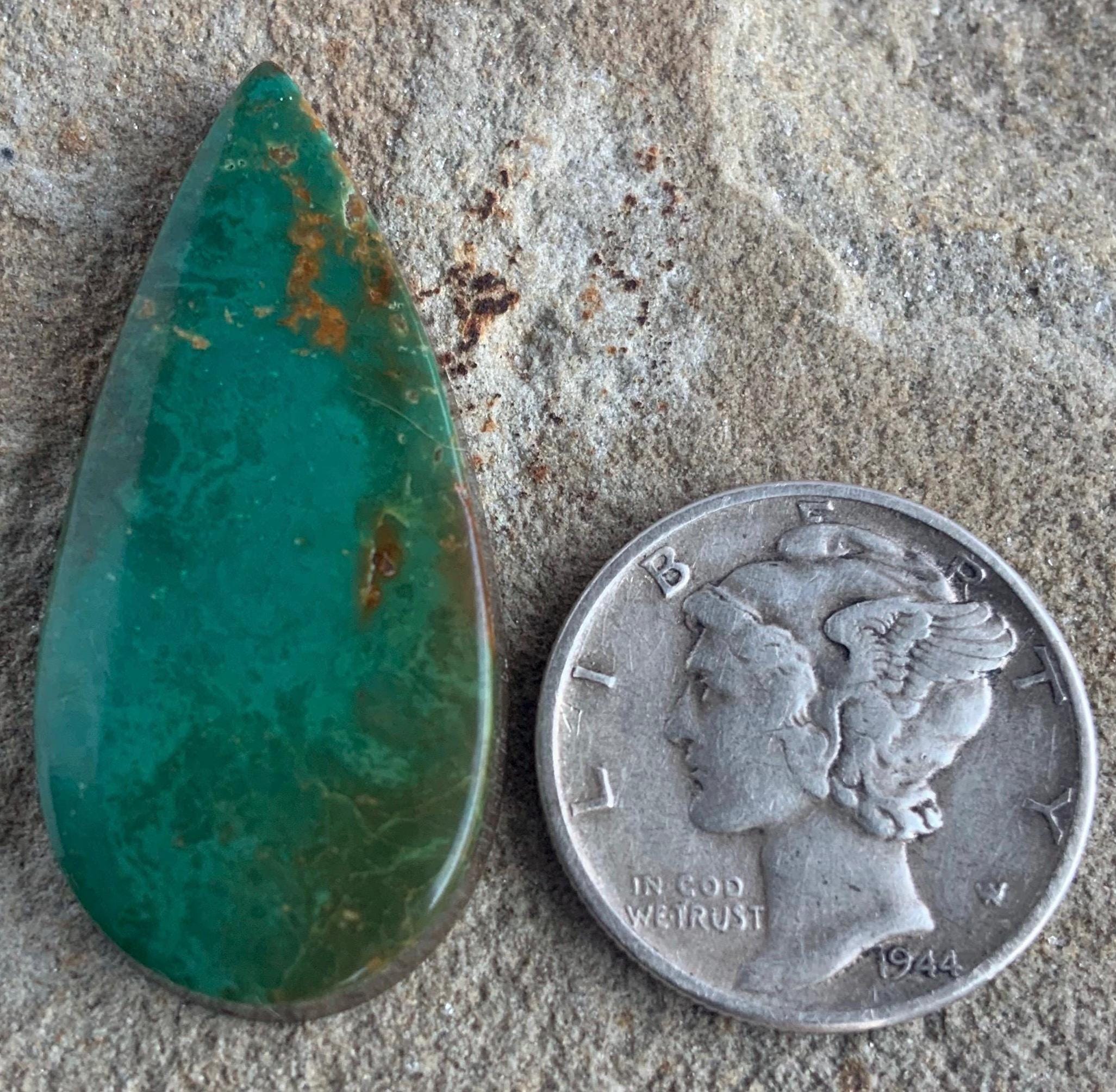 Natural Royston Turquoise Dark Green Teardrop Cabochon #R162