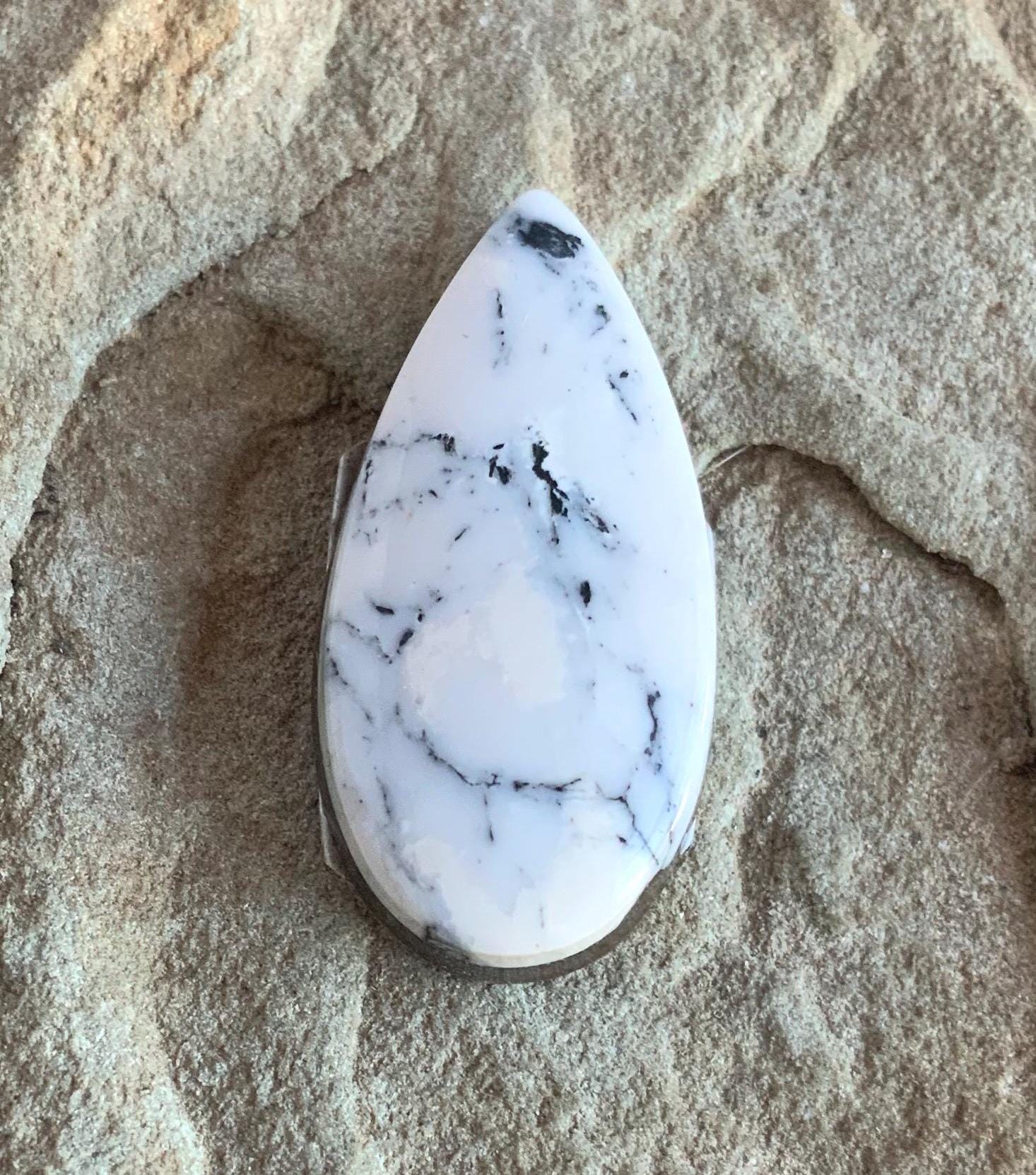 Natural White Buffalo Teardrop Cabochon Nevada Mined-Ranch Gypsy