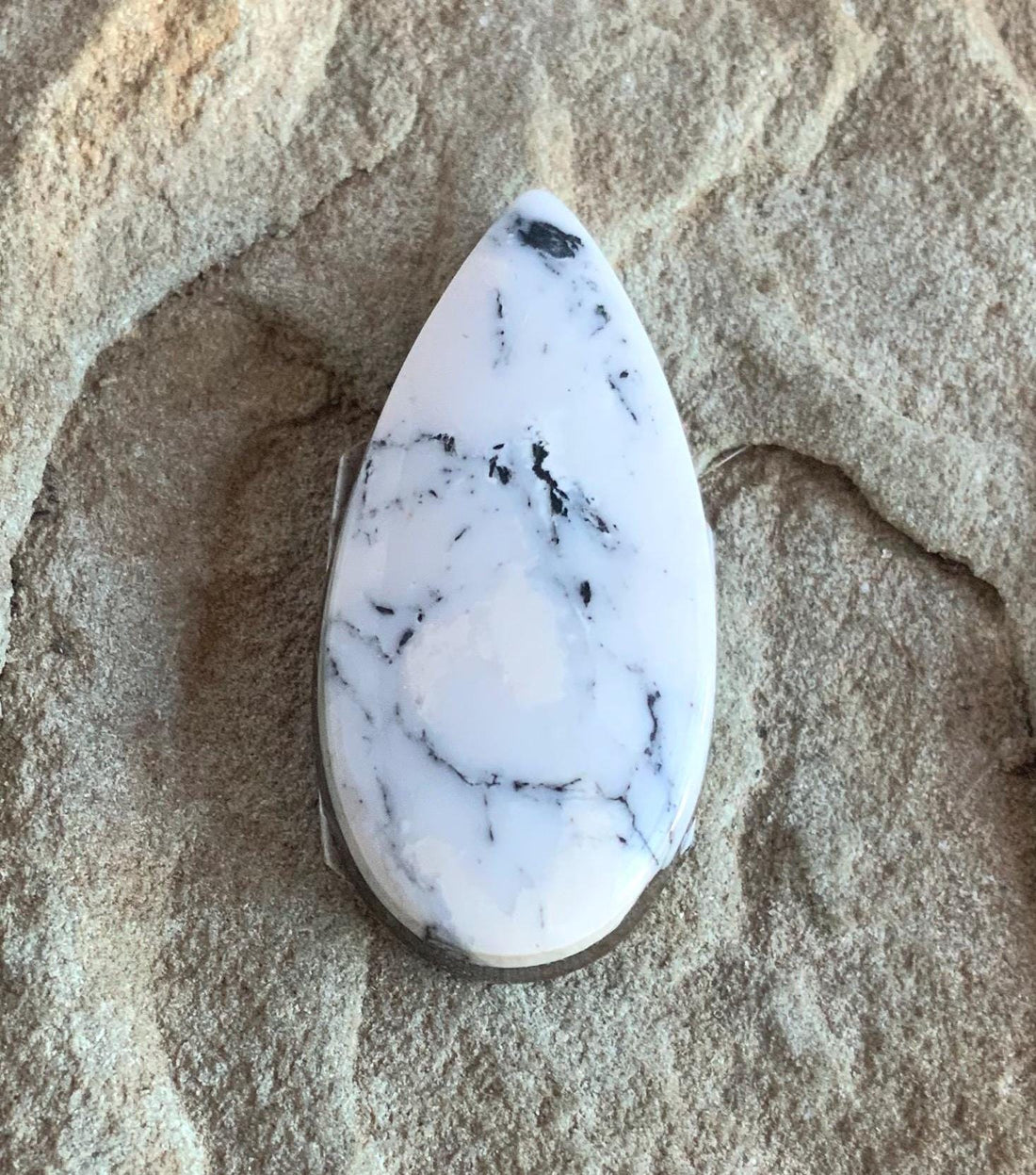 Natural White Buffalo Teardrop Cabochon Nevada Mined-Ranch Gypsy