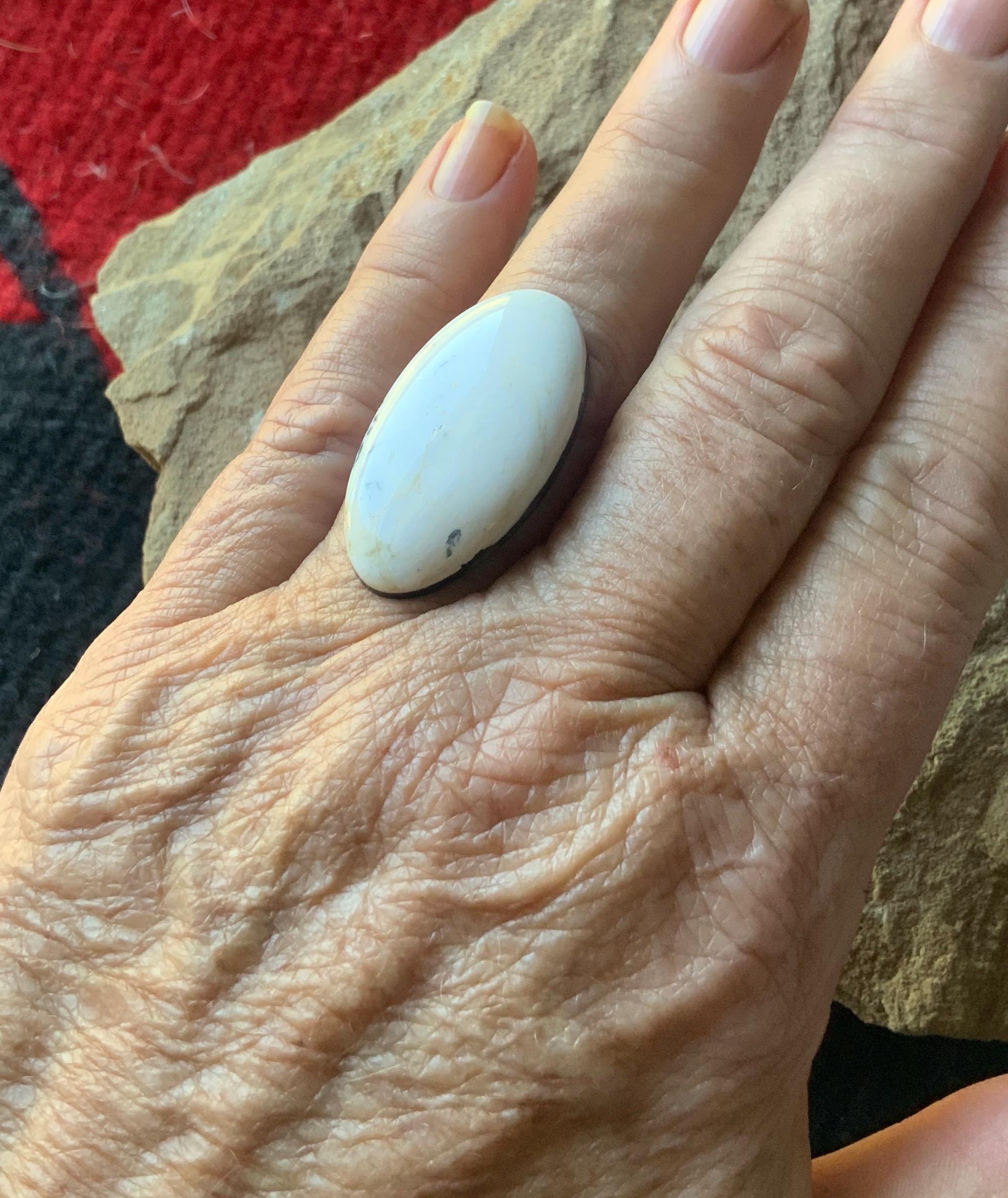 Natural White Buffalo Long Oval Cabochon — Ranch Gypsy