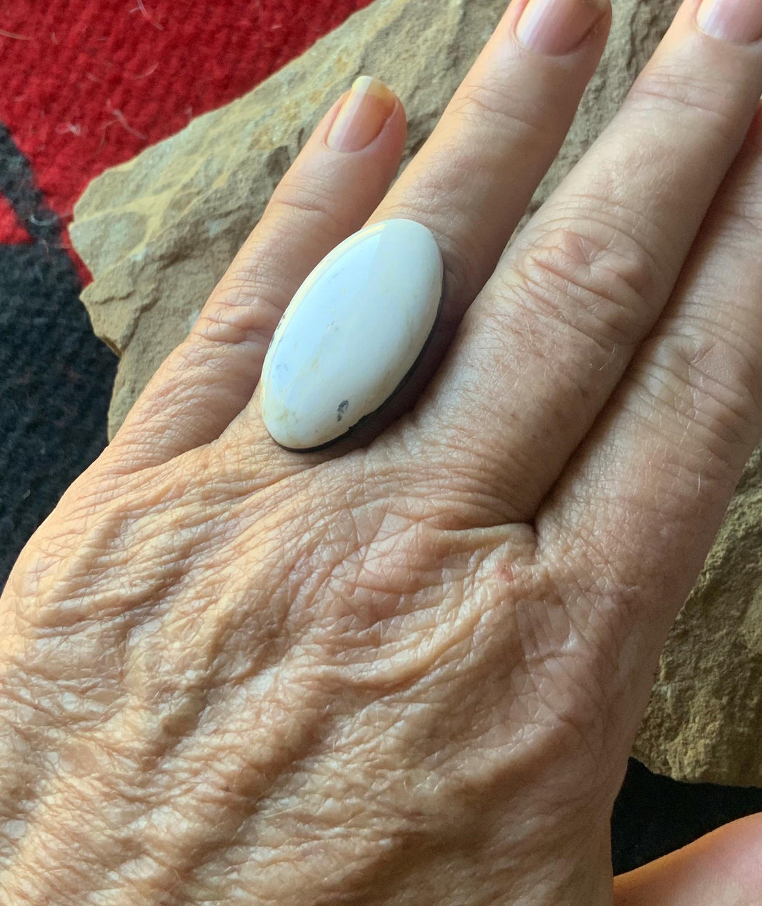 Natural White Buffalo Long Oval Cabochon — Ranch Gypsy