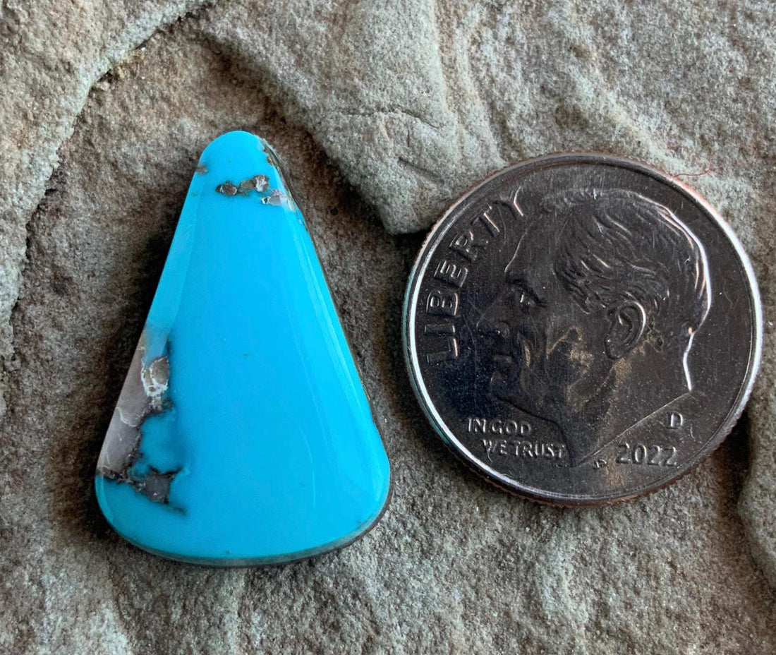Ithaca Peak Turquoise Blue High Grade Triangle Cabochon With Pyrite and Quartz Inclusions
