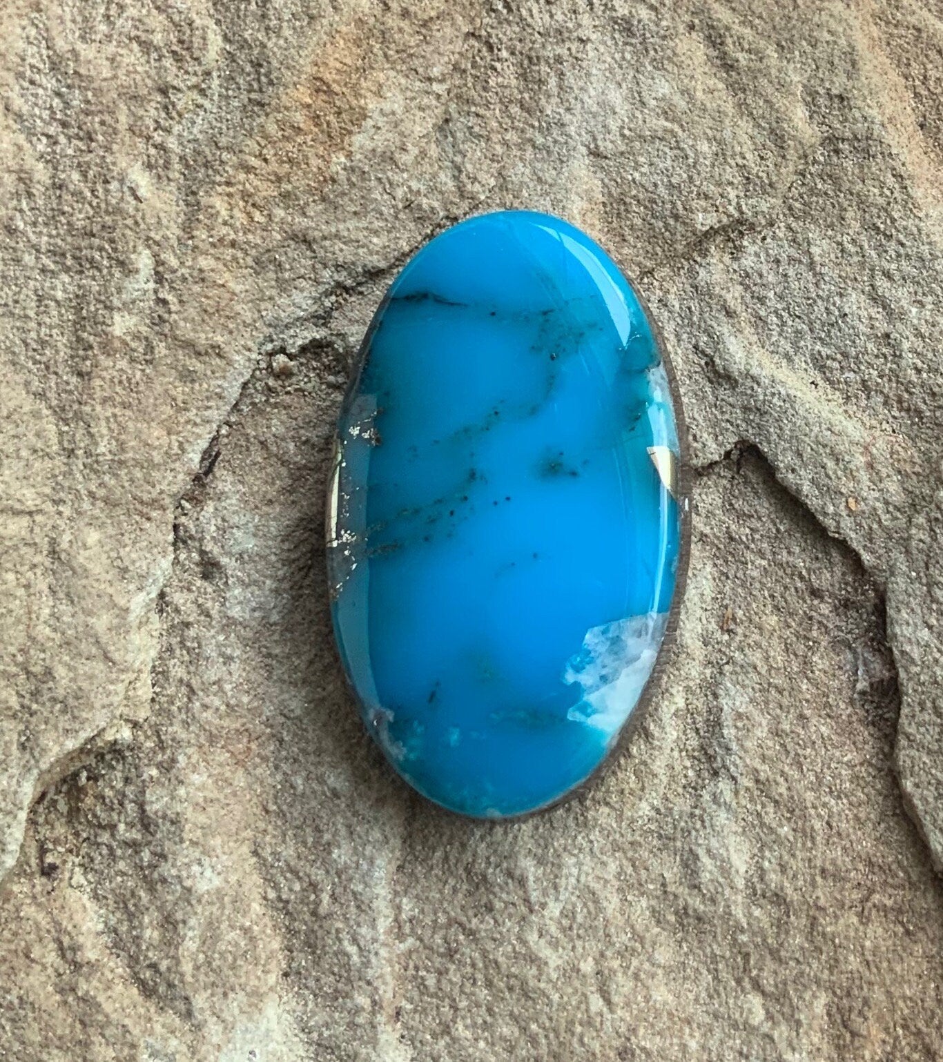 Ithaca Peak Turquoise High Grade Oval Cabochon W/Silver Pyrite and Quartz Inclusion #IP126