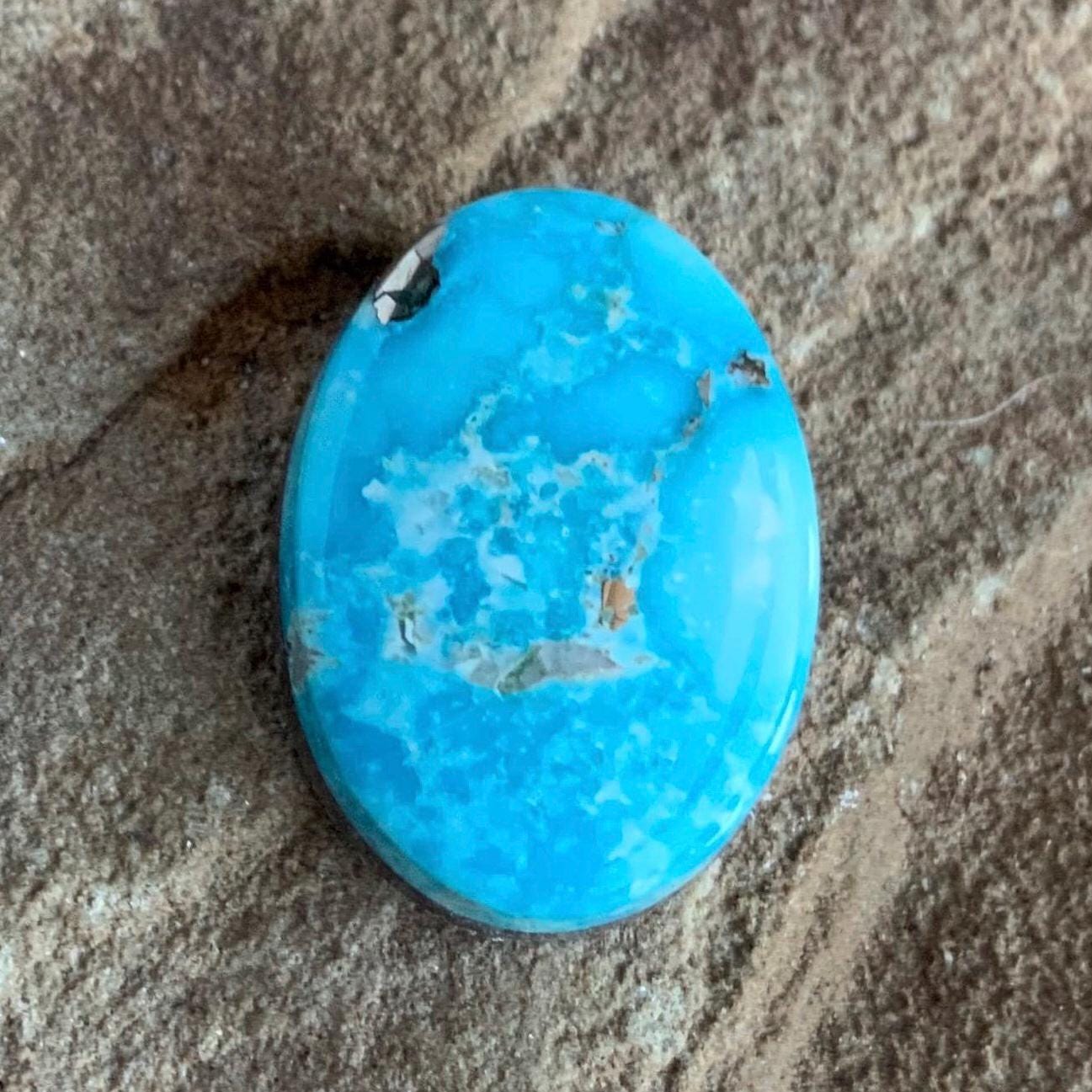 Beautiful Blue Whitewater Turquoise Oval Cabochon With Pyrite