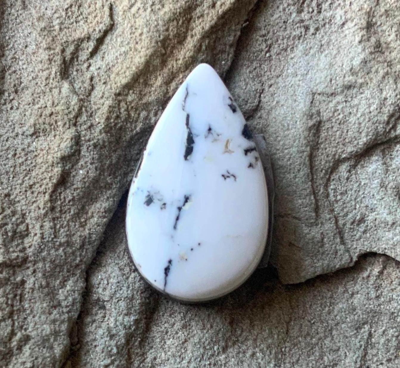 Beautiful Natural White Buffalo Teardrop Cabochon — Ranch Gypsy