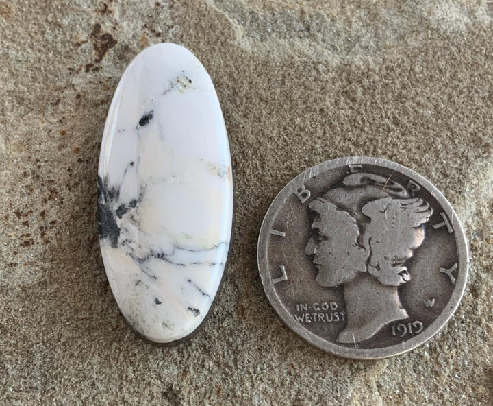 White Buffalo Long Oval Cabochon WB#51 Nevada Mined-Ranch Gypsy
