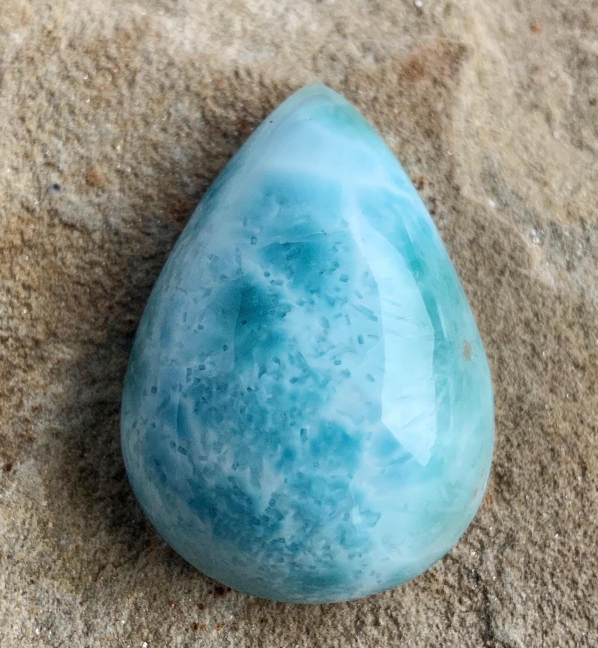 Beautiful Blue Larimar Domed Teardrop Cabochon
