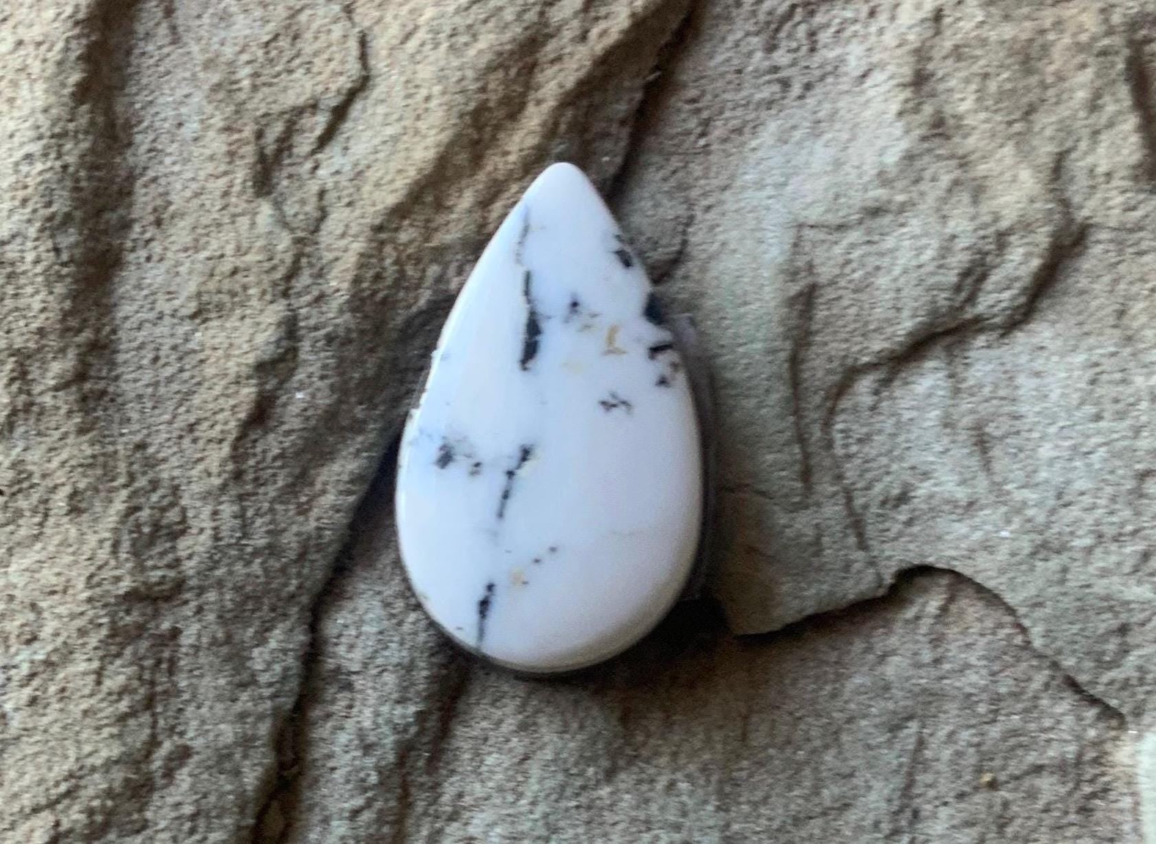 Beautiful Natural White Buffalo Teardrop Cabochon — Ranch Gypsy