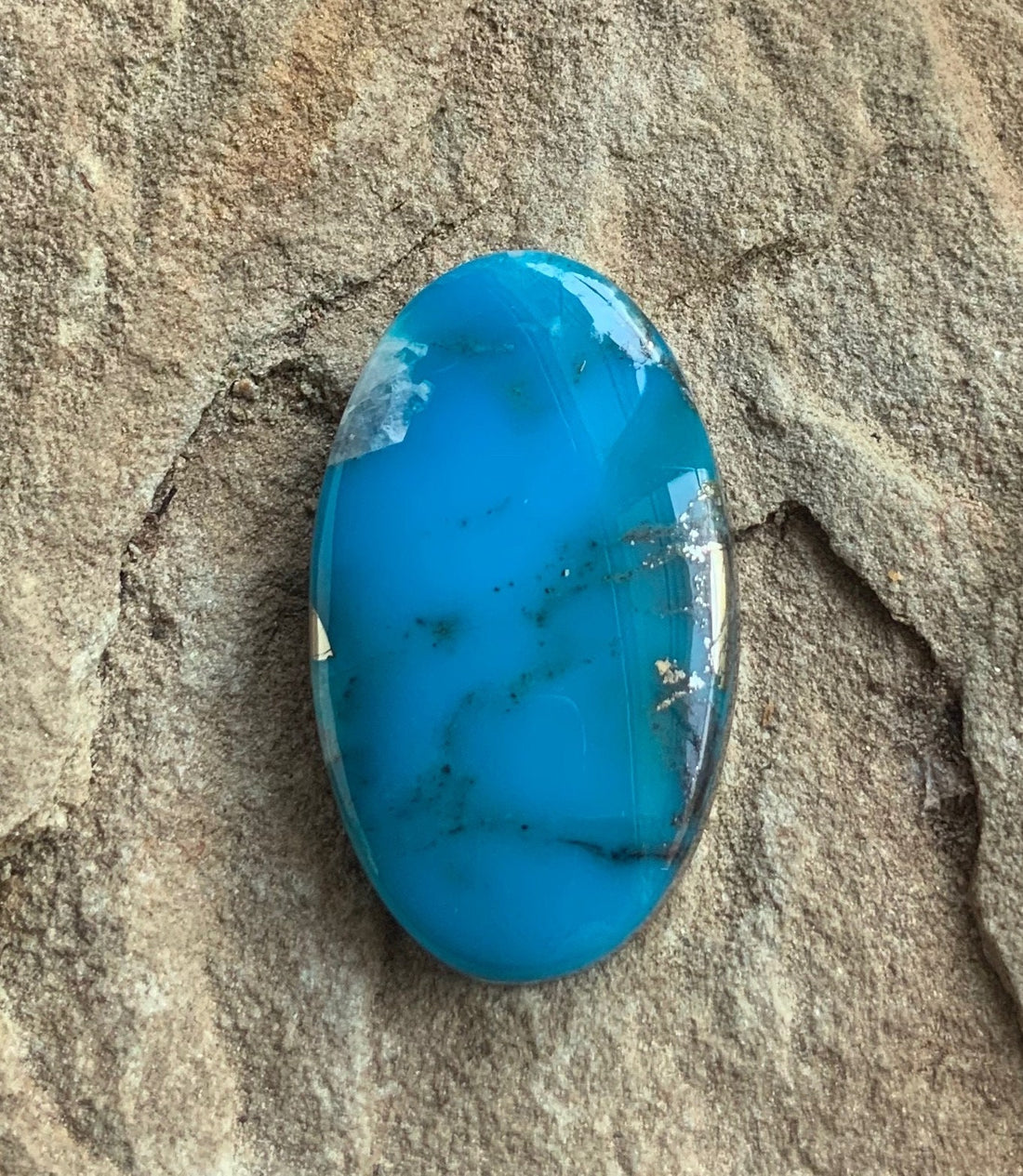 Ithaca Peak Turquoise High Grade Oval Cabochon W/Silver Pyrite and Quartz Inclusion #IP126