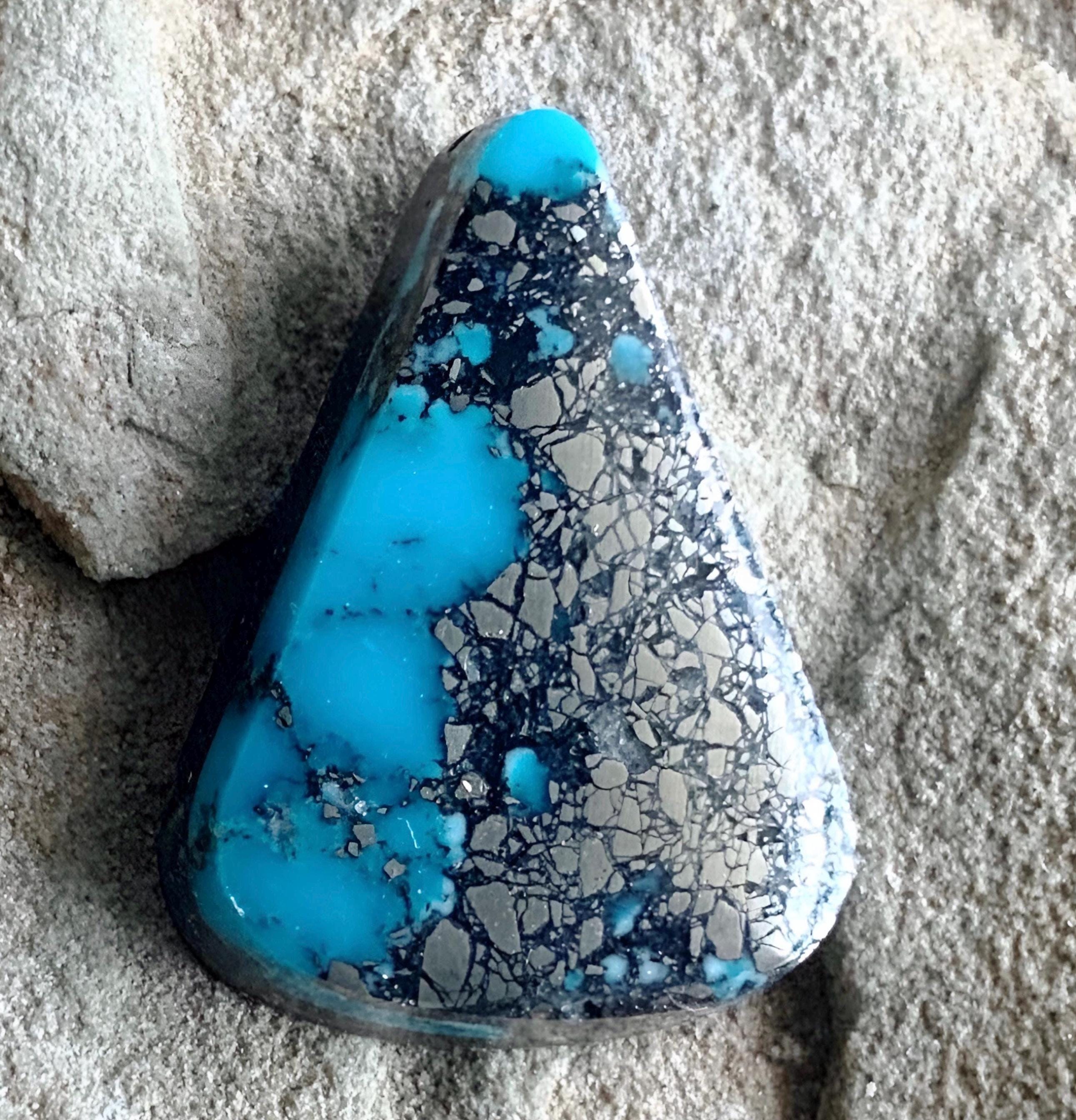Ithaca Peak Turquoise Blue High Grade Triangle Cabochon With Pyrite