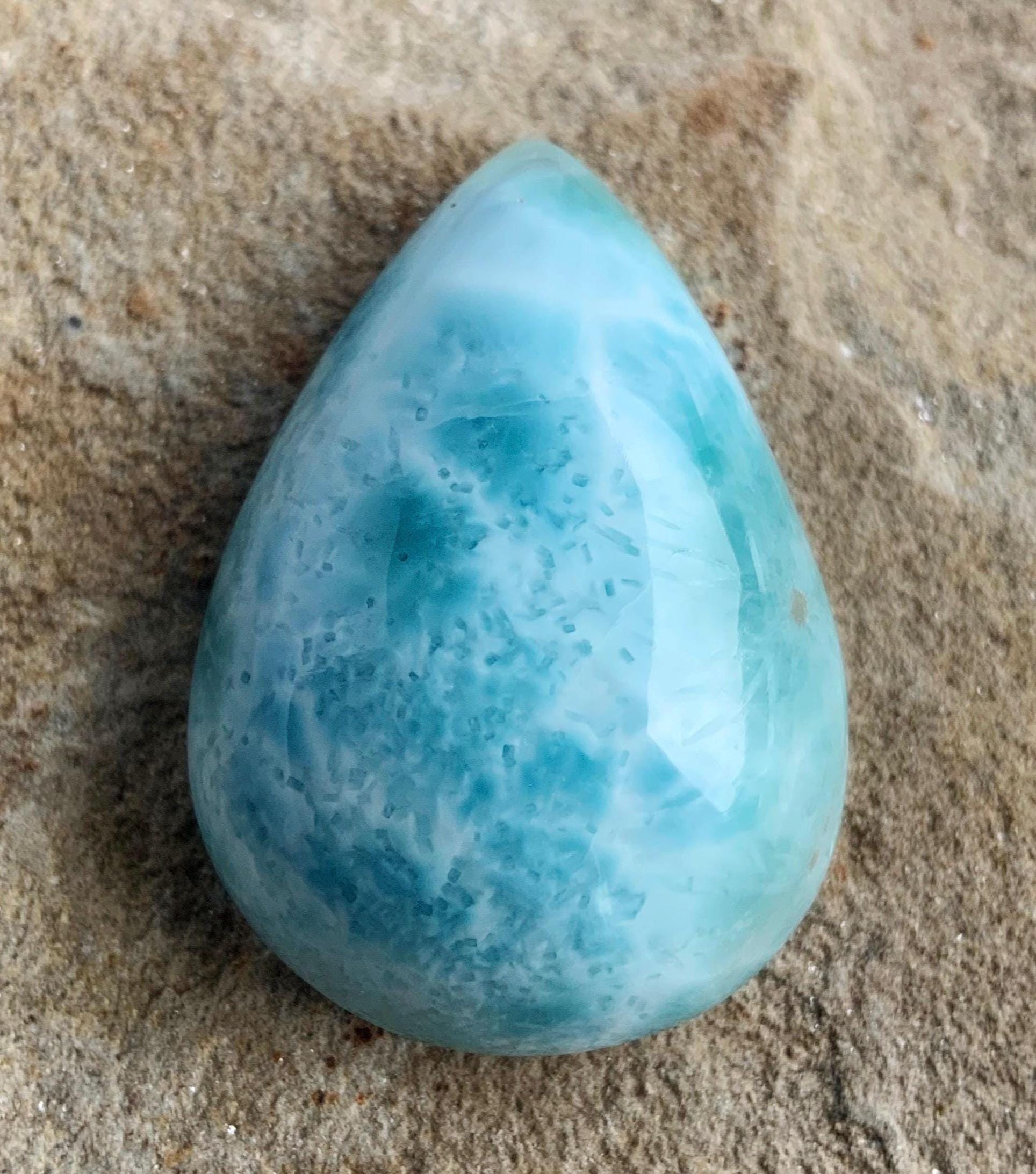 Beautiful Blue Larimar Domed Teardrop Cabochon