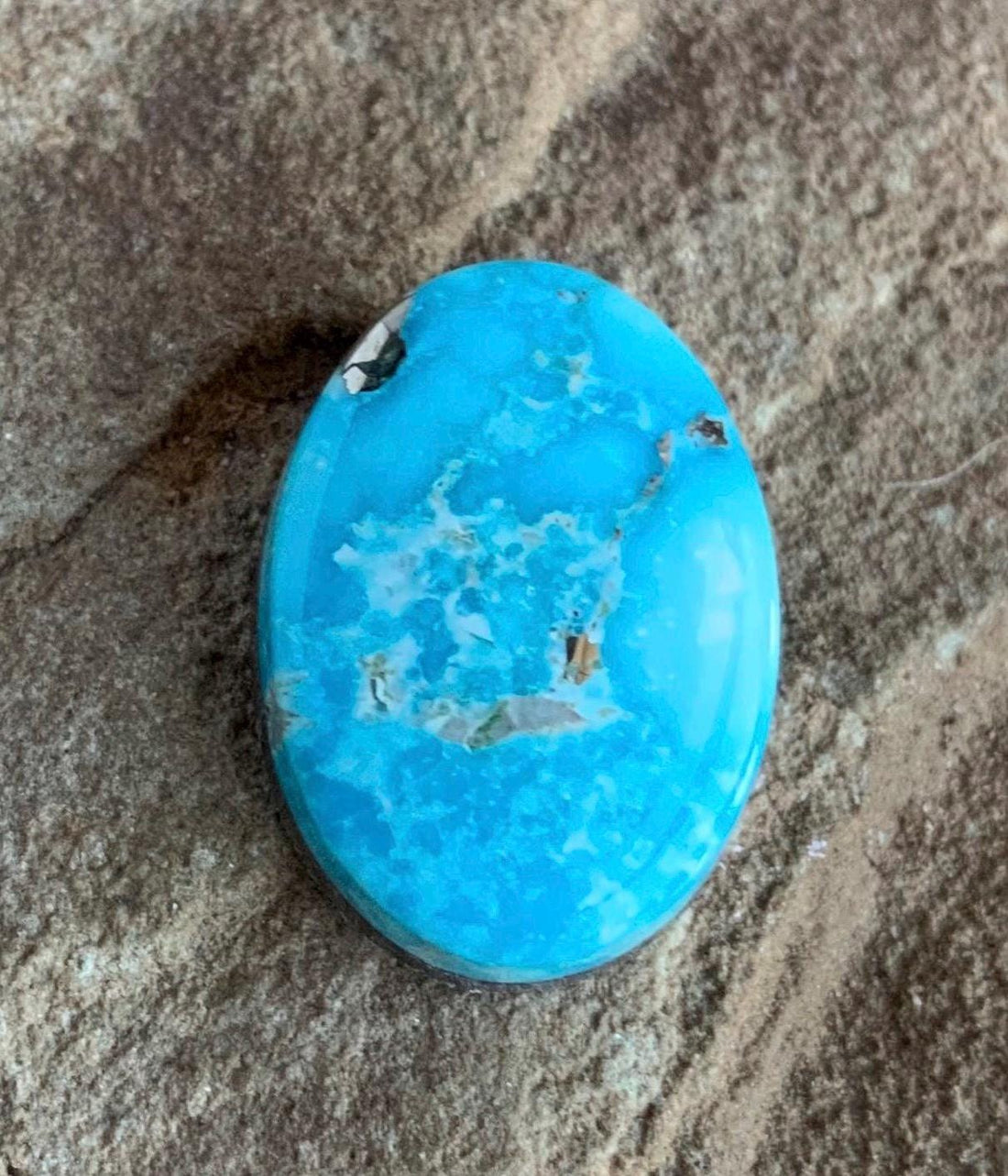Beautiful Blue Whitewater Turquoise Oval Cabochon With Pyrite