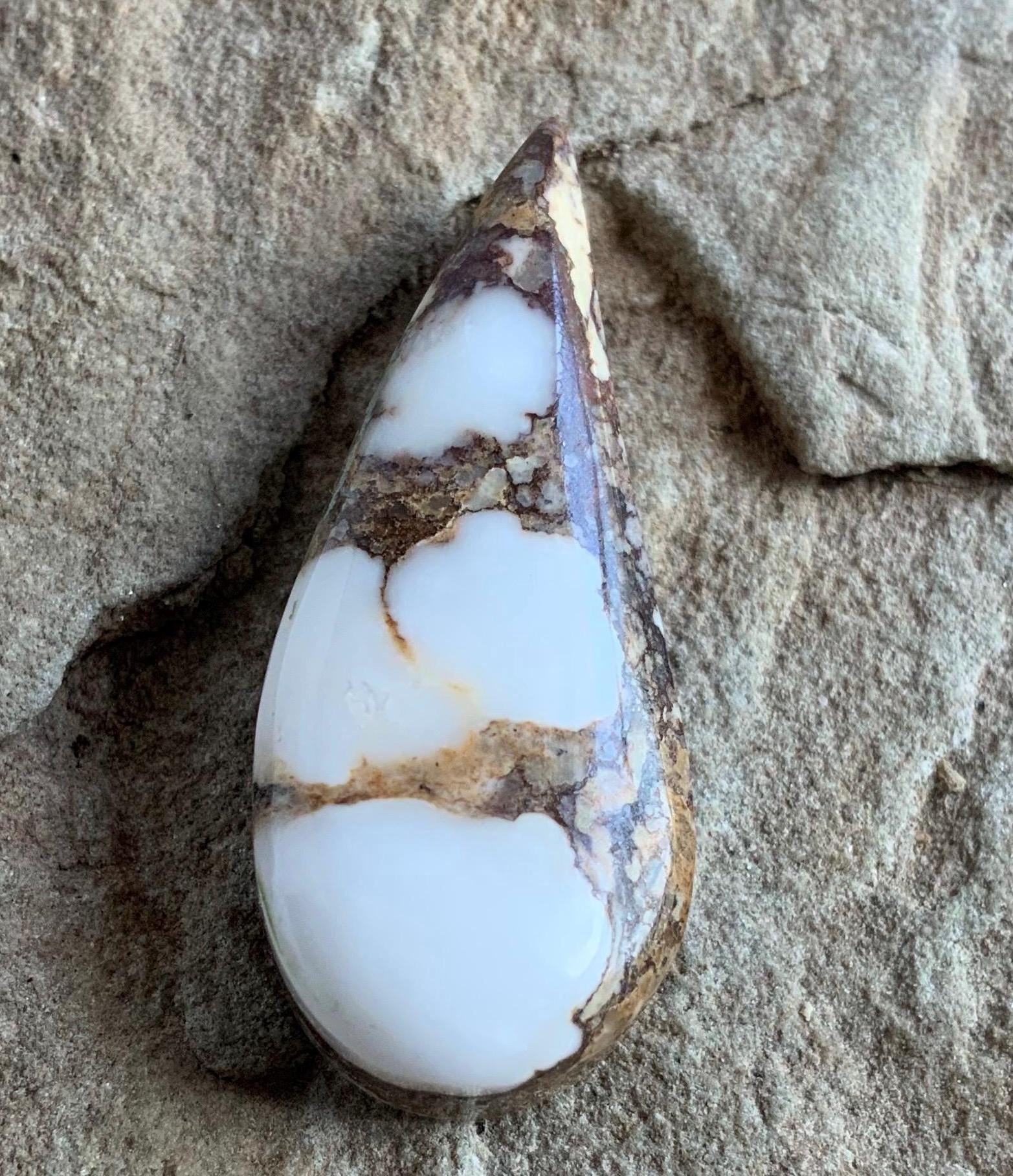 Beautiful Wild Horse Magnesite Curved Teardrop Cabochon