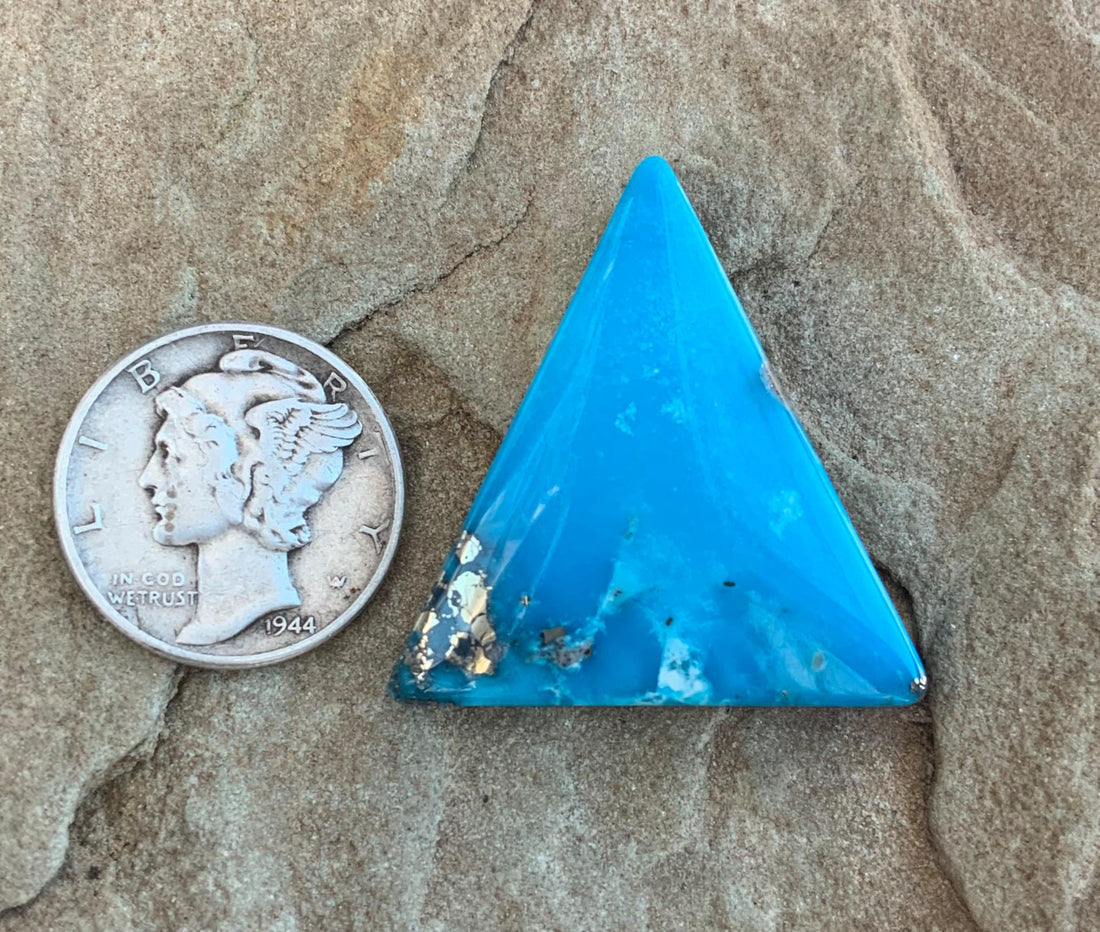 Ithaca Peak Turquoise Blue High Grade Triangle Cabochon With Pyrite #IP107