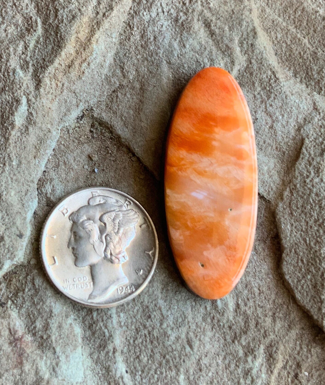 Beautiful Orange Spiny Oyster Long Oval Cabochon #19